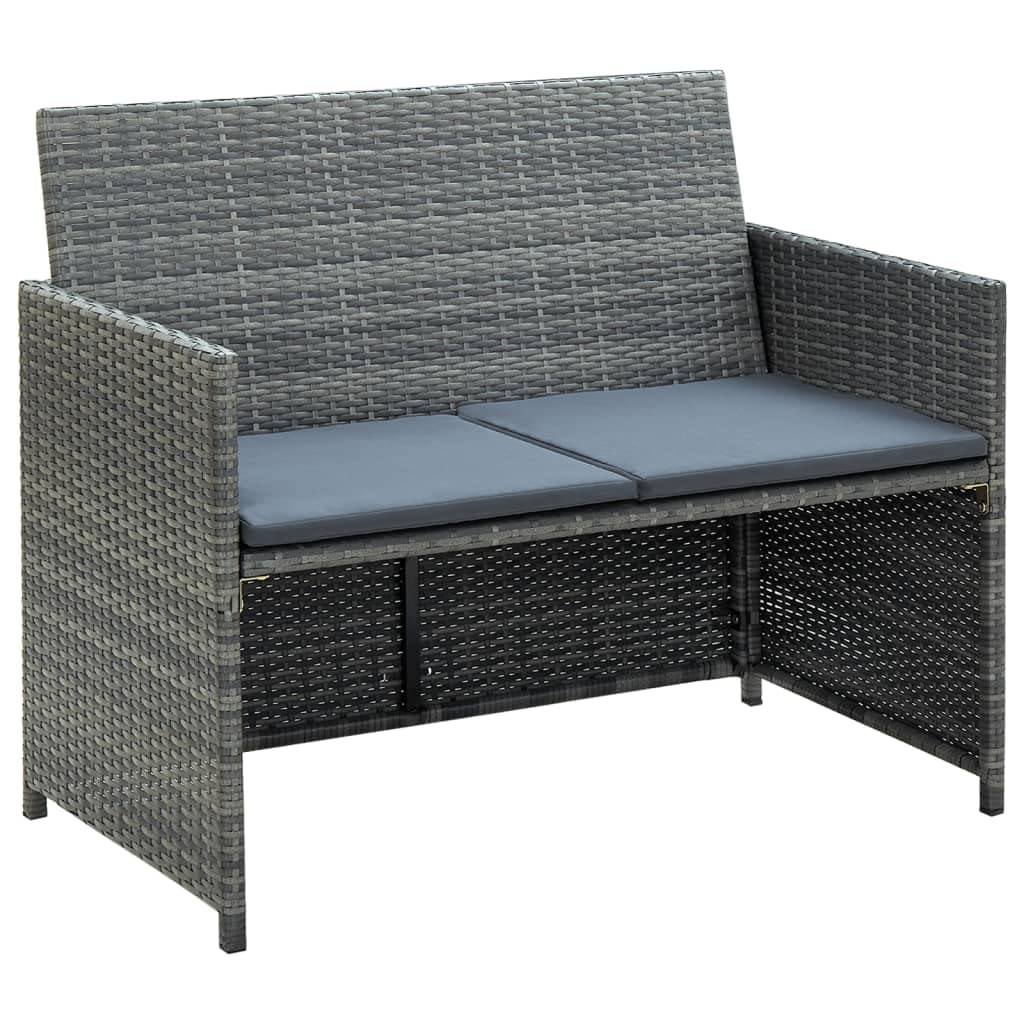 WELLIKEA 2-Person Outdoor Patio Sofa Set with Cushions - Gray Poly Rattan Furniture for Garden, Balcony & Backyard Relaxation