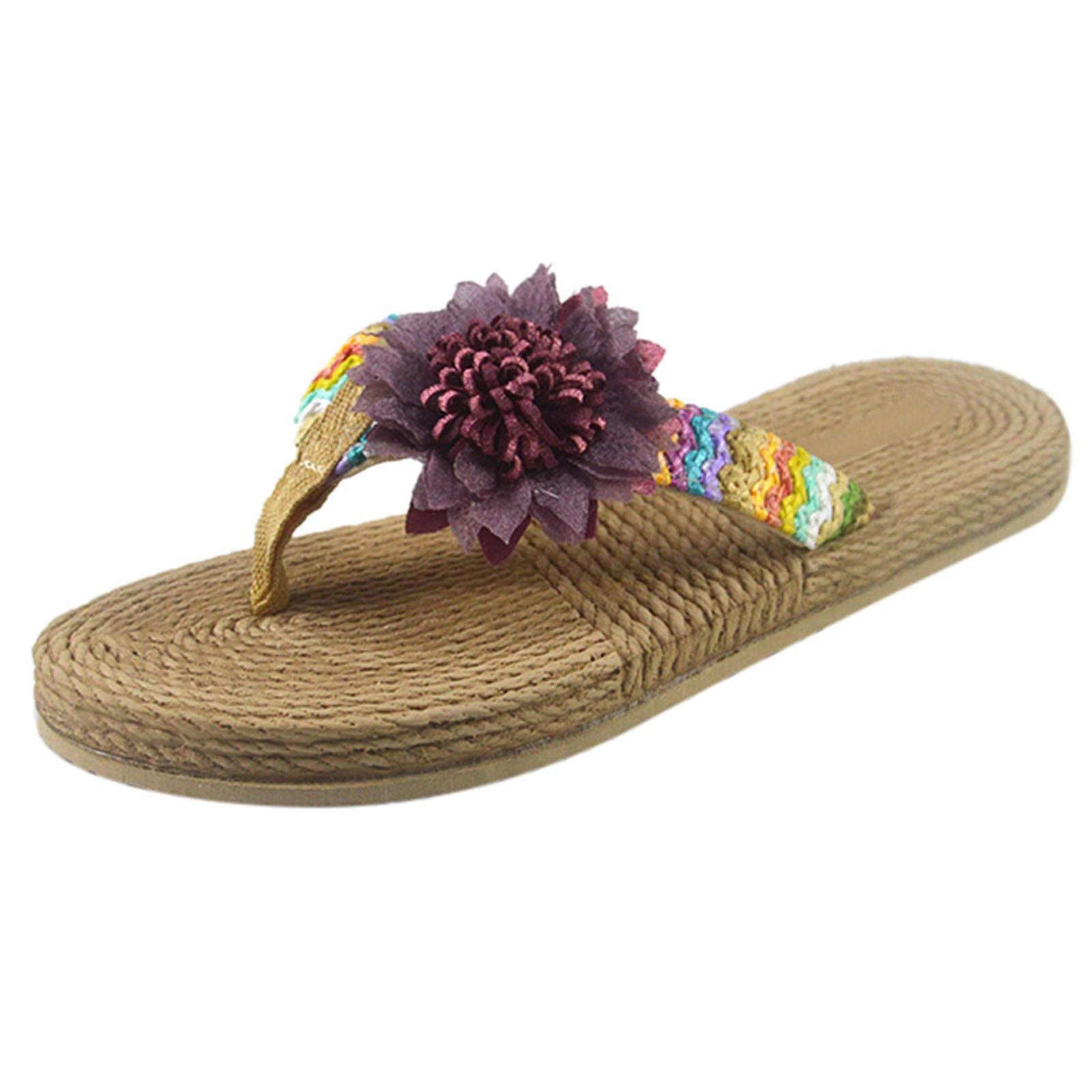 Women's Orthopedic Chunky Sandals - Comfortable Walking & Running Cork Sandals with Low Wedge Platform - Purple Boho Fashion Sandals for Outdoor Activities, Travel & Casual Wear