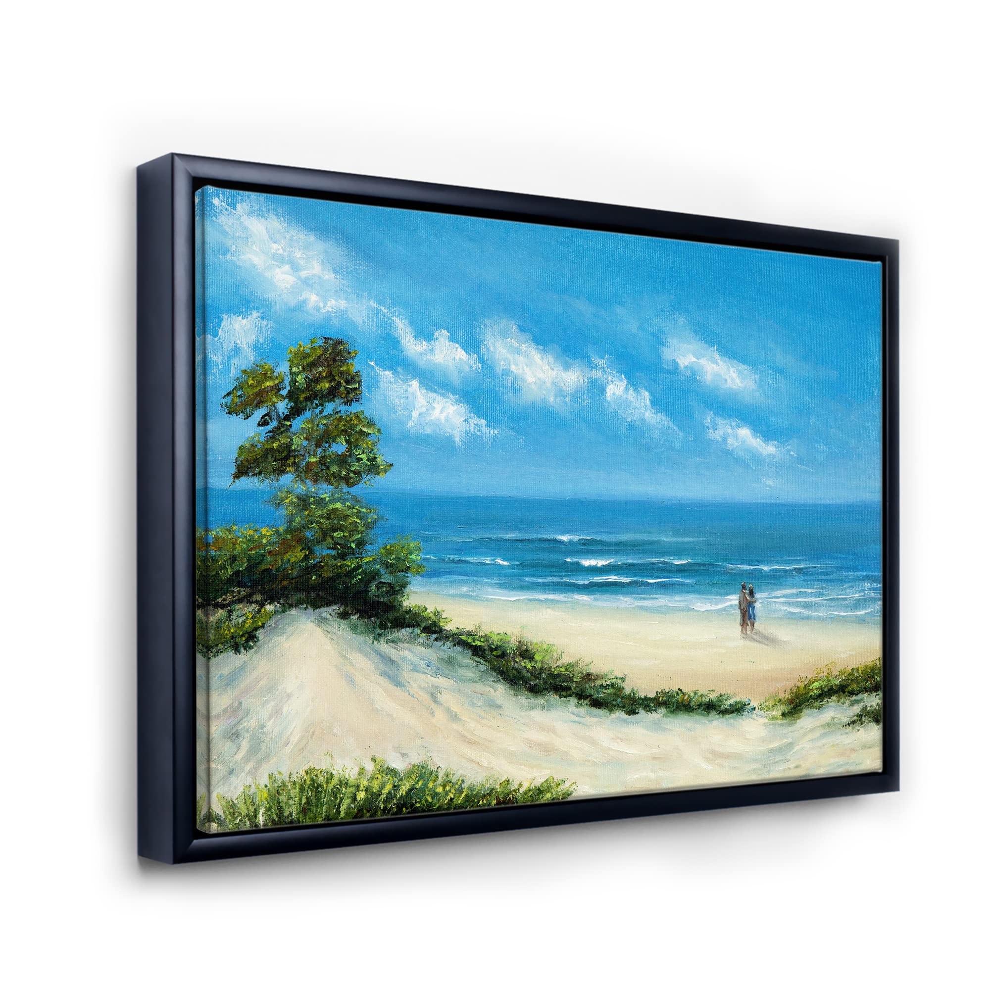 DesignQ Couple At The Beach - Coastal Framed Canvas Wall Art Print for Living Room, Bedroom & Office Decor | Nautical Home Decor | Perfect Housewarming Gift