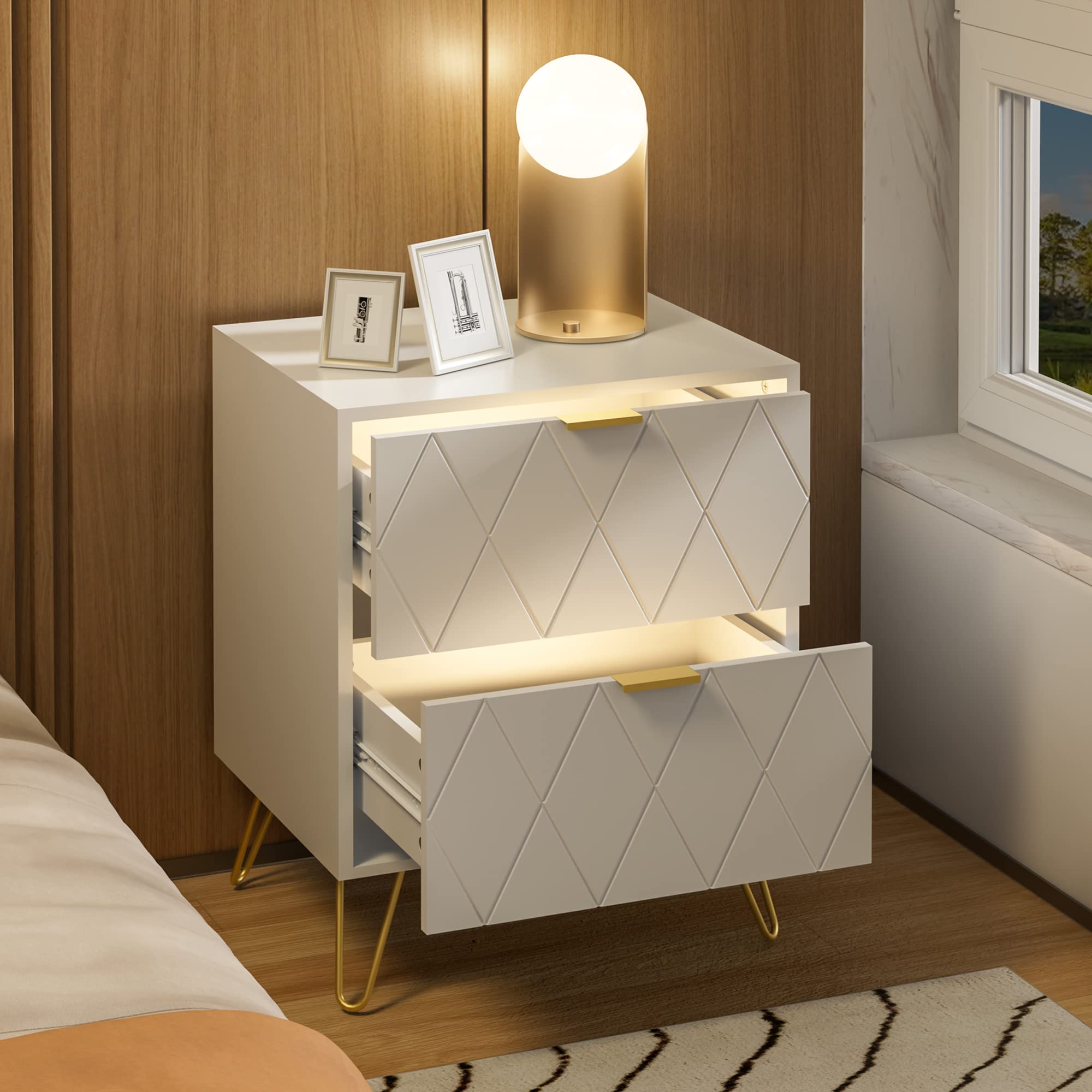 Modern White 3-Piece Bedroom Furniture Set - 6-Drawer Dresser & 2 Nightstands with Storage Drawers | Space-Saving Bedroom Decor for Master Bedroom, Guest Room or Apartment (White Finish)