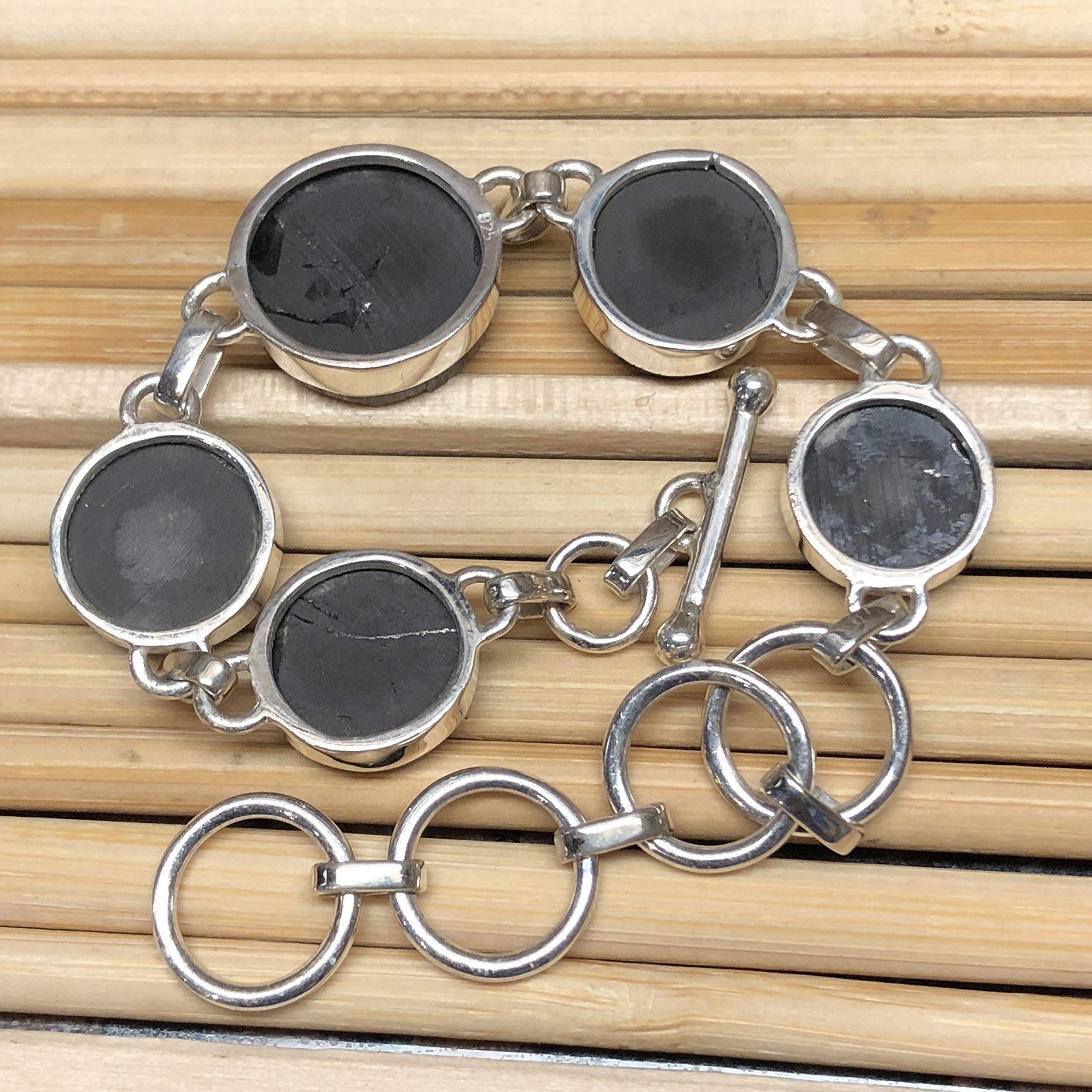 Natural Shungite 925 Sterling Silver Bracelet for Women - 7 Inch Adjustable Healing Crystal Jewelry for Protection, EMF Shielding & Stress Relief - Perfect for Meditation, Yoga & Daily Wear