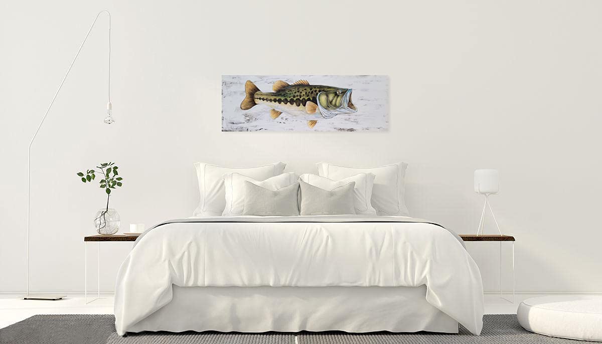 YHSKY ARTS Coastal Canvas Wall Art - Textured Large Mouth Fish Painting, Modern Abstract Marine Life Artwork for Living Room, Bedroom & Bathroom Decor | Beach House & Ocean Theme Home Decoration