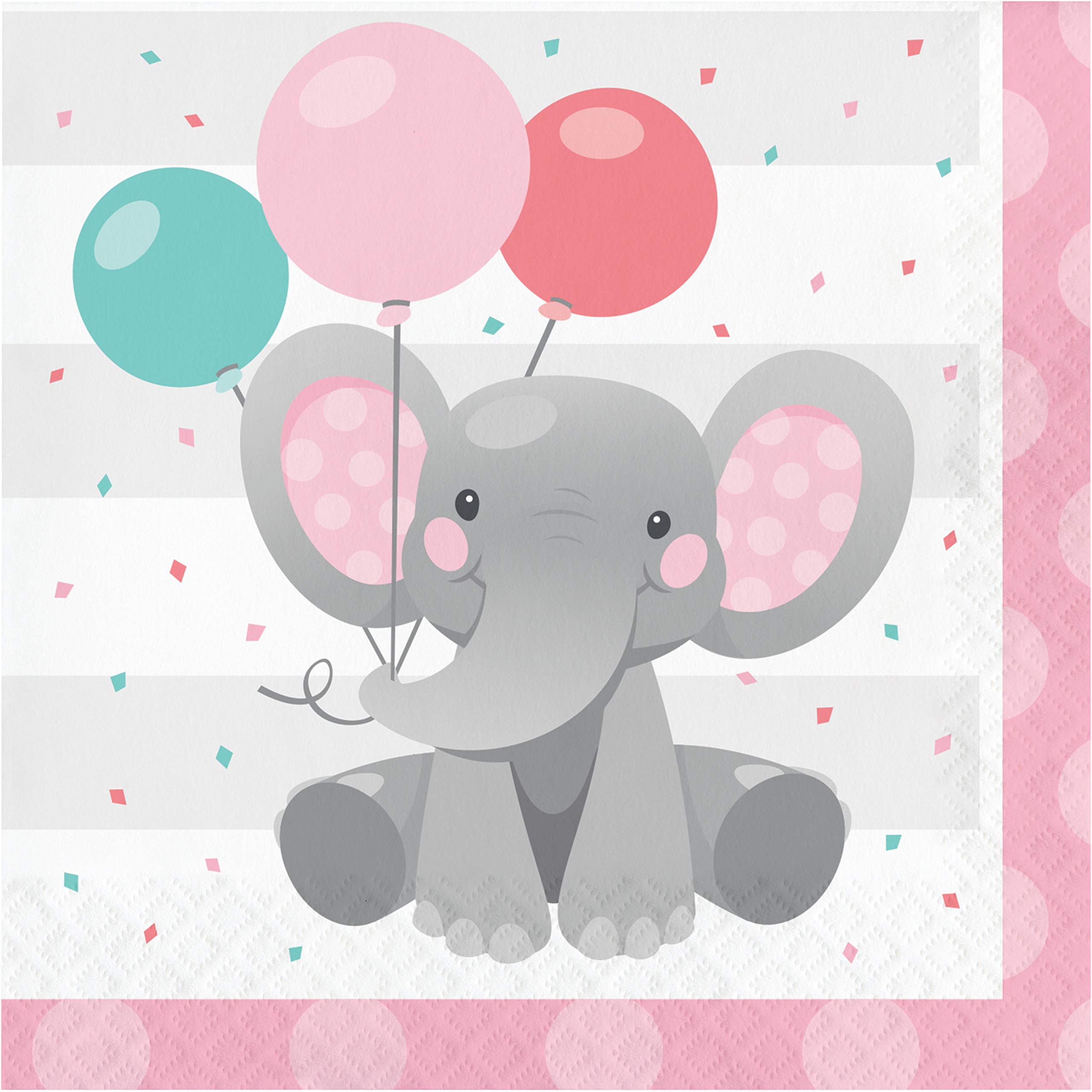 Enchanting Elephant Design Girls' Paper Napkins, 16 Count - Perfect for Birthday Parties, Baby Showers & Kids' Tableware