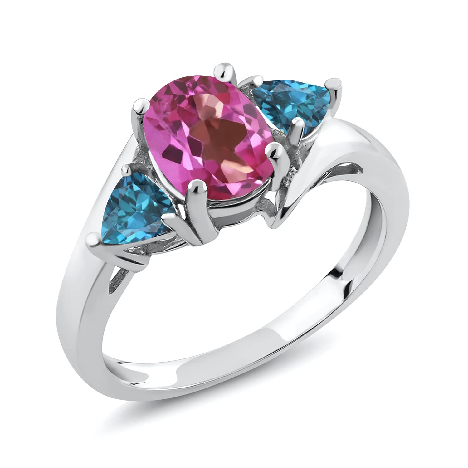 1.84 Ct Oval Pink Mystic Topaz & London Blue Topaz 925 Sterling Silver Ring for Women | Gem Stone King | Elegant Jewelry Gift for Anniversary, Birthday & Special Occasions