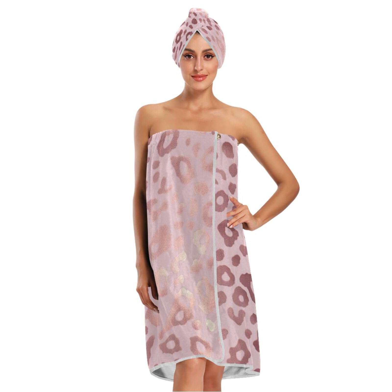 3PCS Rose Gold Leopard Print Bath Towel Set for Women - Super Soft, Quick Dry & Adjustable Hair Wrap - Perfect for Spa, Shower, Gym & Beach Use