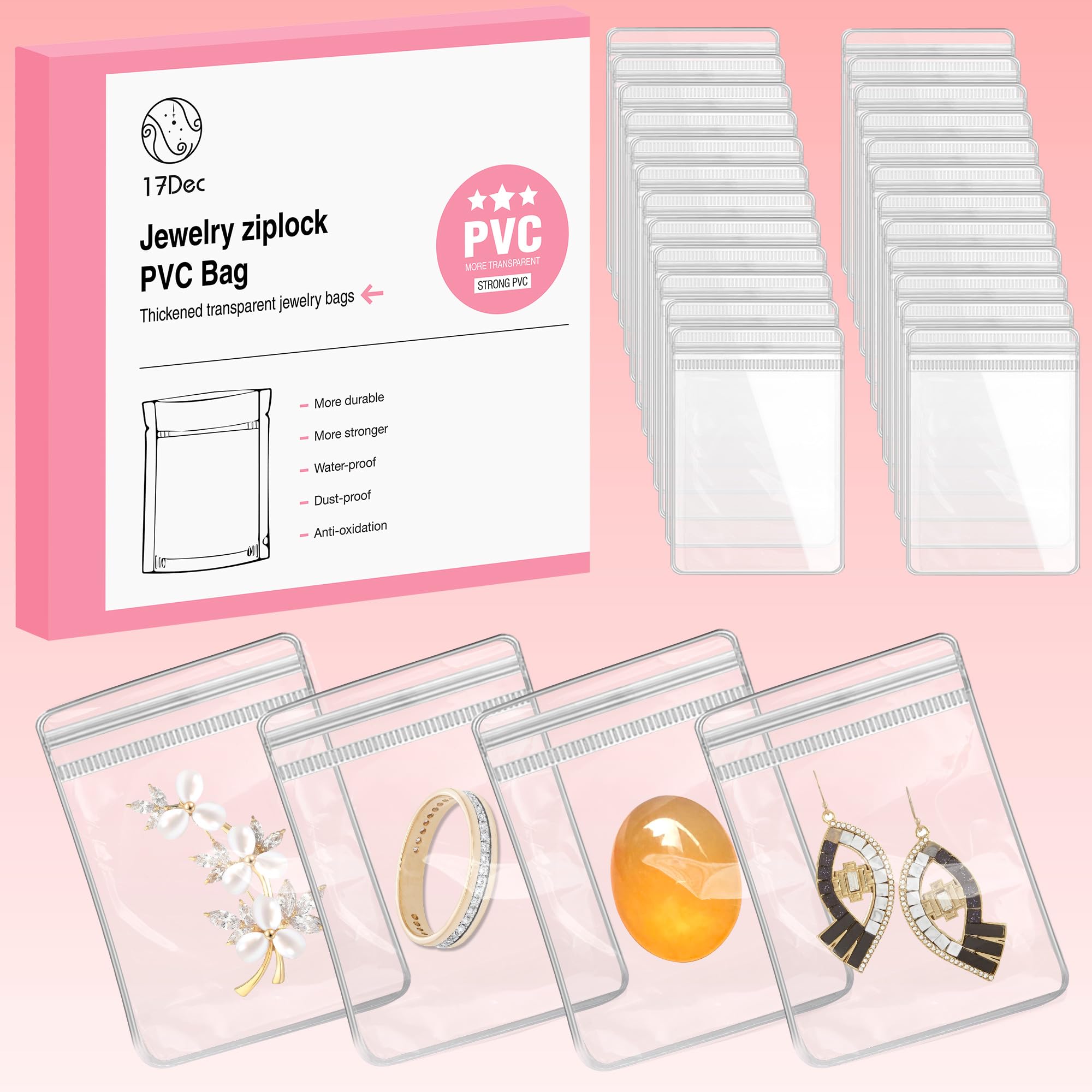100 Pack Clear PVC Zippered Jewelry Bags - 2.36