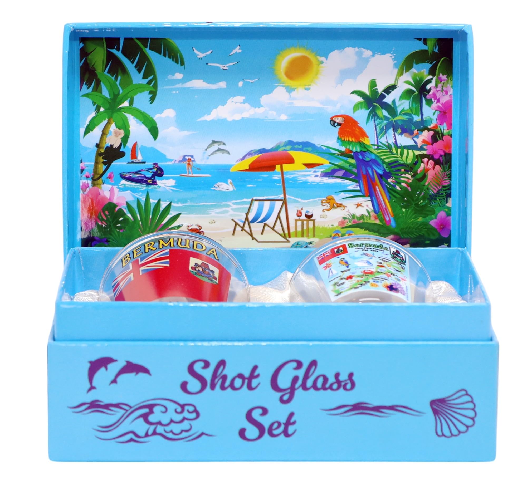 Premium Bermuda Caribbean Boxed Shot Glass Set (Set of 2) - Perfect for Cocktails, Parties & Tropical Themed Events