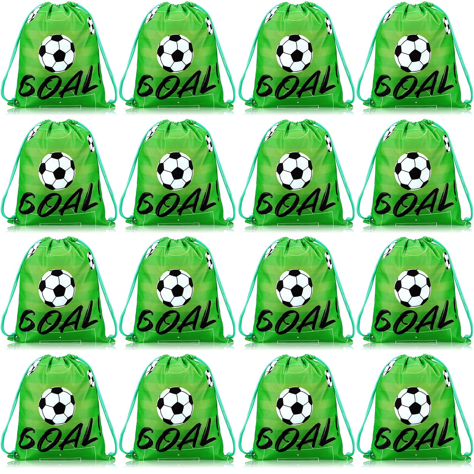 Shappy 16 Pack Soccer Party Favors - Drawstring Gift Bags for Treats & Goodies - Sports Themed Birthday Party Decorations (12x10 Inch, Green) - Perfect for Kids' Soccer Parties, Team Celebrations & Sports-Themed Events