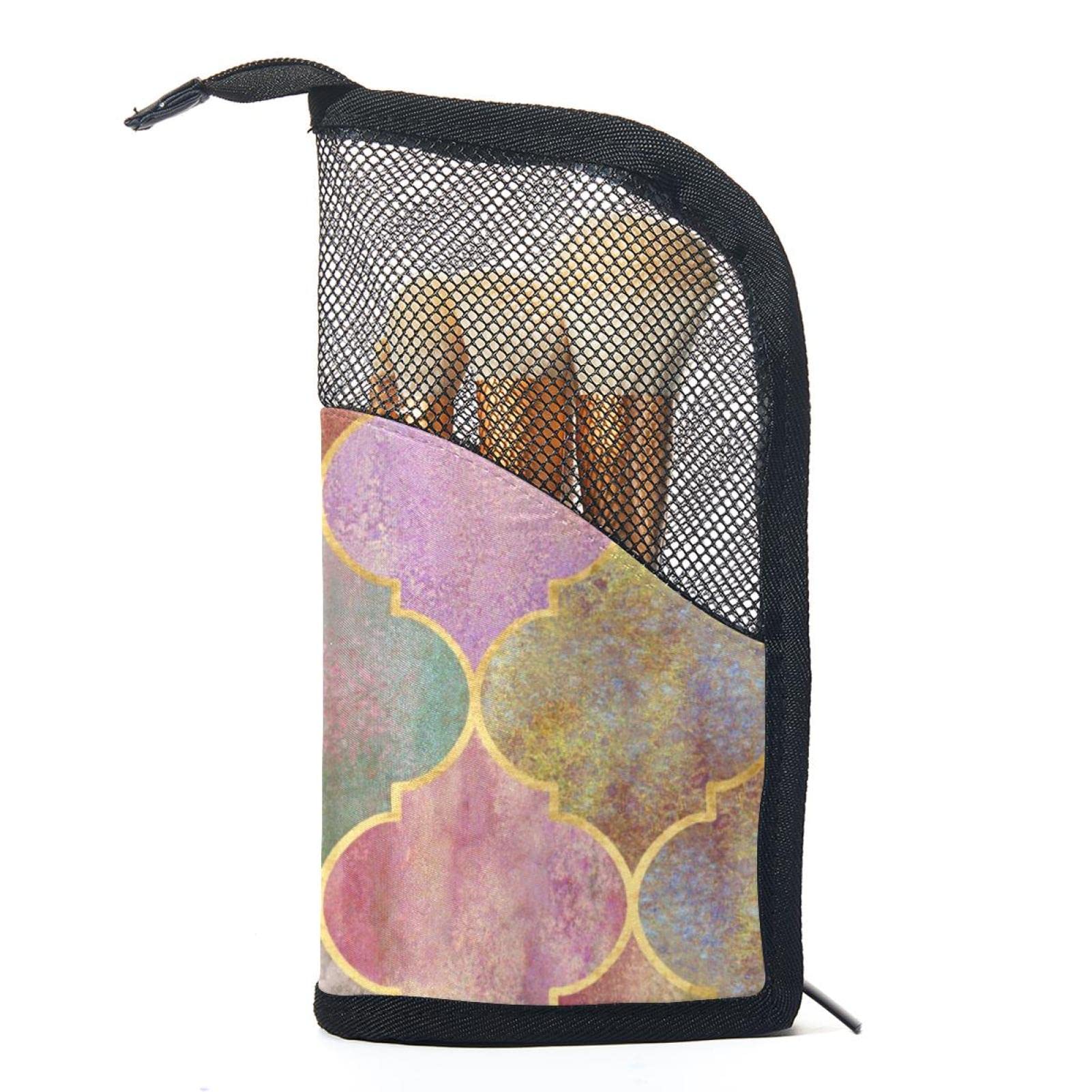 Vintage Watercolor Moroccan Makeup Brush Organizer Bag with 12 Slots - Portable Makeup Brush Holder Case for Travel, Home Vanity & Professional Makeup Artists