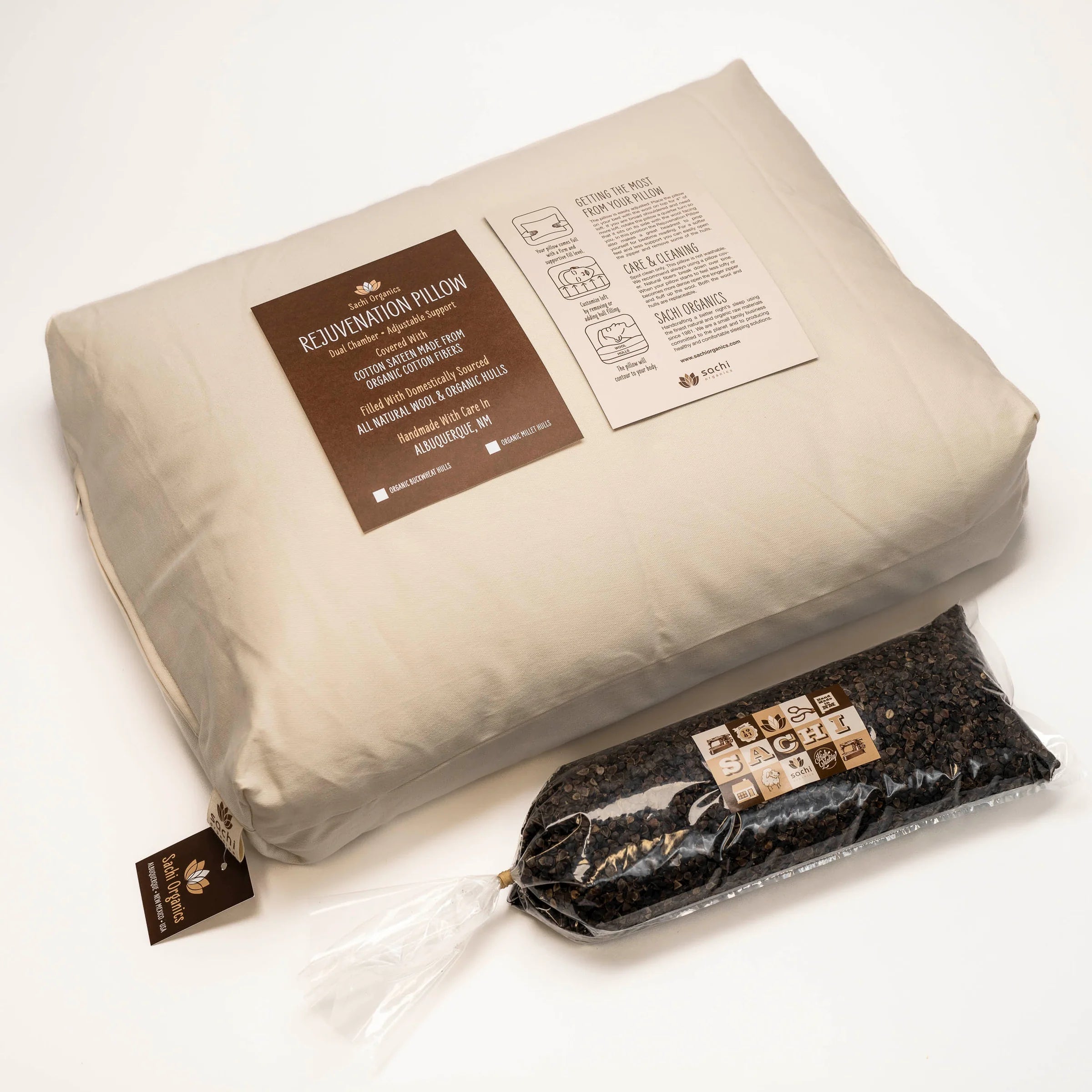 Organic Buckwheat & Wool Pillow for Neck Pain Relief - Sachi Organics - Natural Sleep Support for Side Sleepers & Back Pain
