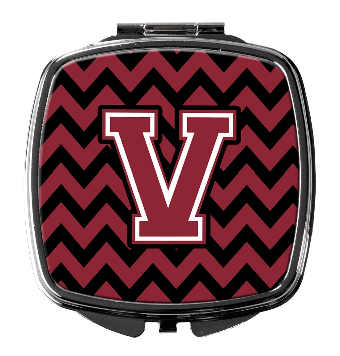Caroline's Treasures CJ1052-VSCM Letter V Chevron Garnet & Black Compact Mirror - Elegant Travel Makeup Mirror for Women & Girls | Perfect Gift Idea | Portable Folding Handheld Mirror for Purse, Makeup Bag & Travel Essentials