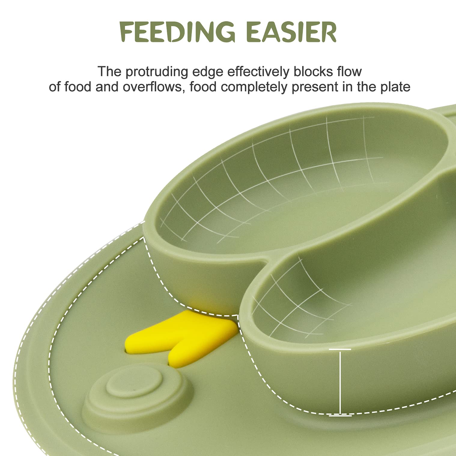 Non-Slip Silicone Divided Baby Plate with Suction Base | BPA-Free, Microwave & Dishwasher Safe | Portable Feeding Tray for Infants, Toddlers & Kids | Perfect for Highchair, Travel & Mess-Free Meals (Duck-Endive Design)