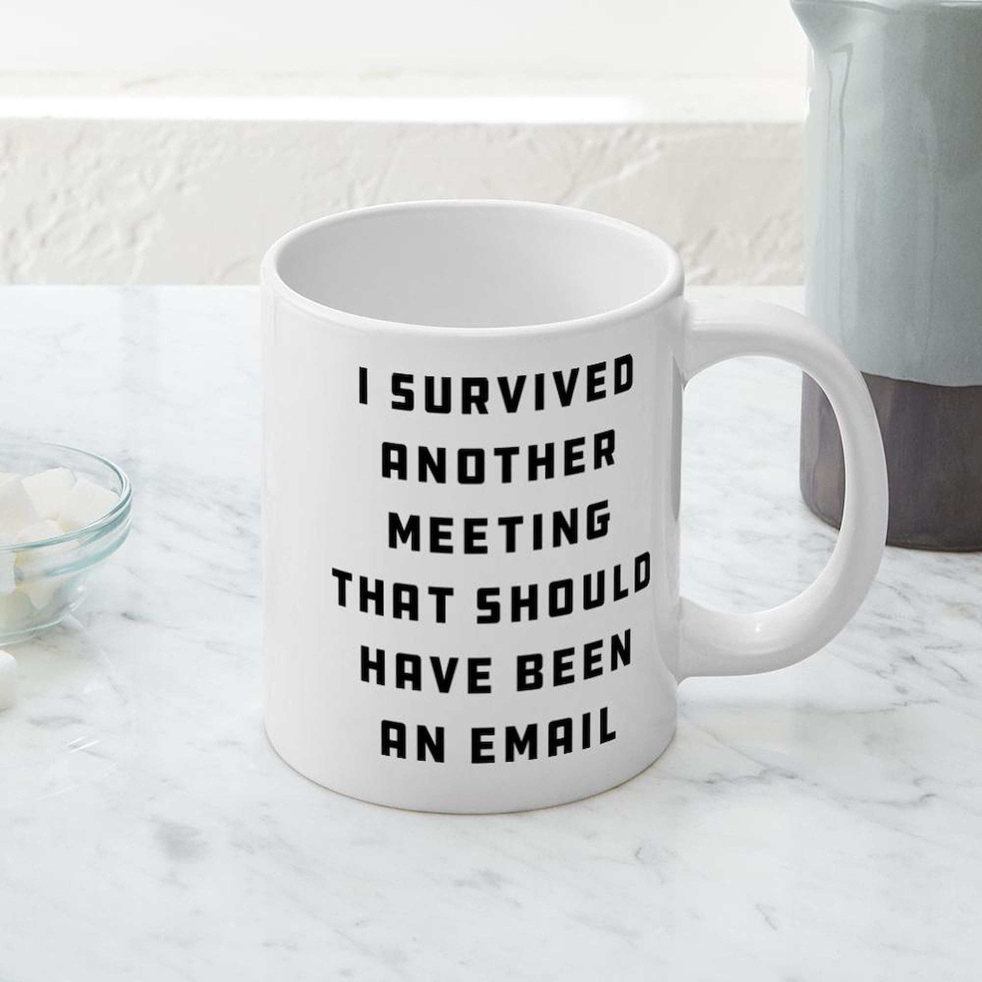 I Survived Another Meeting 20 oz Ceramic Coffee Mega Mug - Funny Office Gift for Coworkers & Boss - Large Insulated Coffee Cup for Work, Meetings & Office Humor