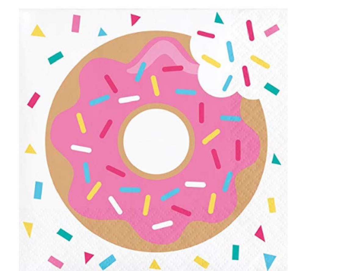 Donut Time 16-Piece Dessert Plates and 16-Piece Beverage Napkins Set - Perfect for Birthday Parties, Baby Showers & Coffee Breaks