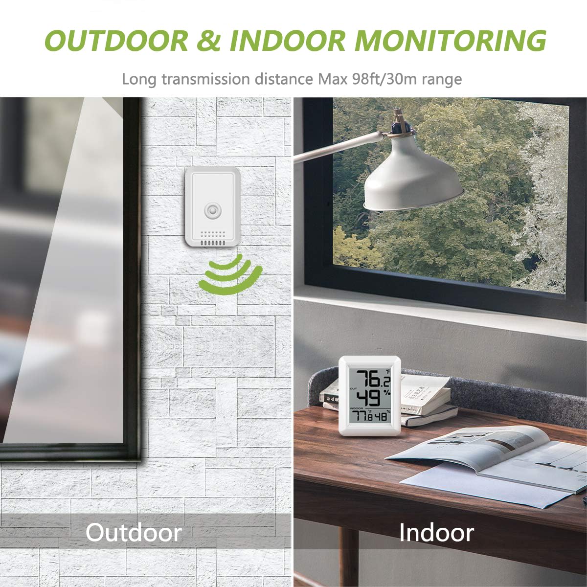 Wireless Digital Indoor Outdoor Thermometer Hygrometer - 328ft Range Weather Station with Remote Sensor, ℃/℉ Switch for Home, Office, Nursery | Monitor Temperature & Humidity for Baby Room, Greenhouse, Garage
