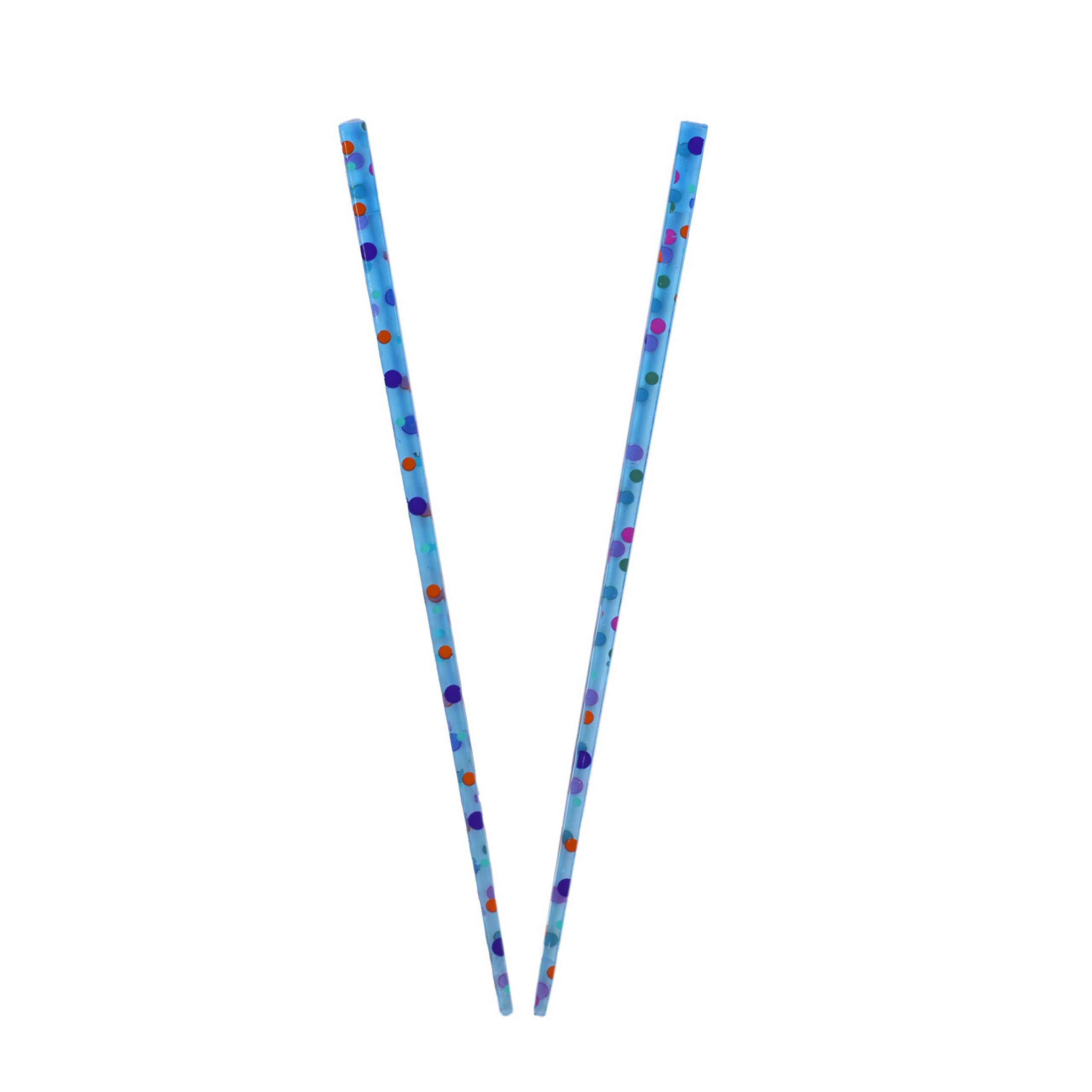 Two Clear Polka Dot Hair Chopsticks for Women - Blue Hair Sticks for Bun, Updo, and Ponytail Hairstyles