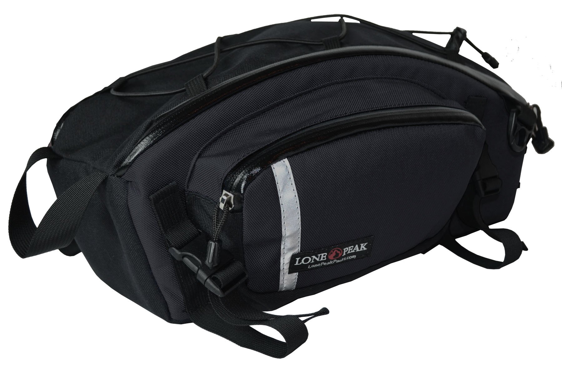 Lone Peak Swayback Waterproof Bicycle Rear Rack Bag - 1000D Nylon Travel Pannier with Zipper & Pockets | Large Capacity Bike Seat Storage for Commuting, Touring & Adventure Cycling | Black