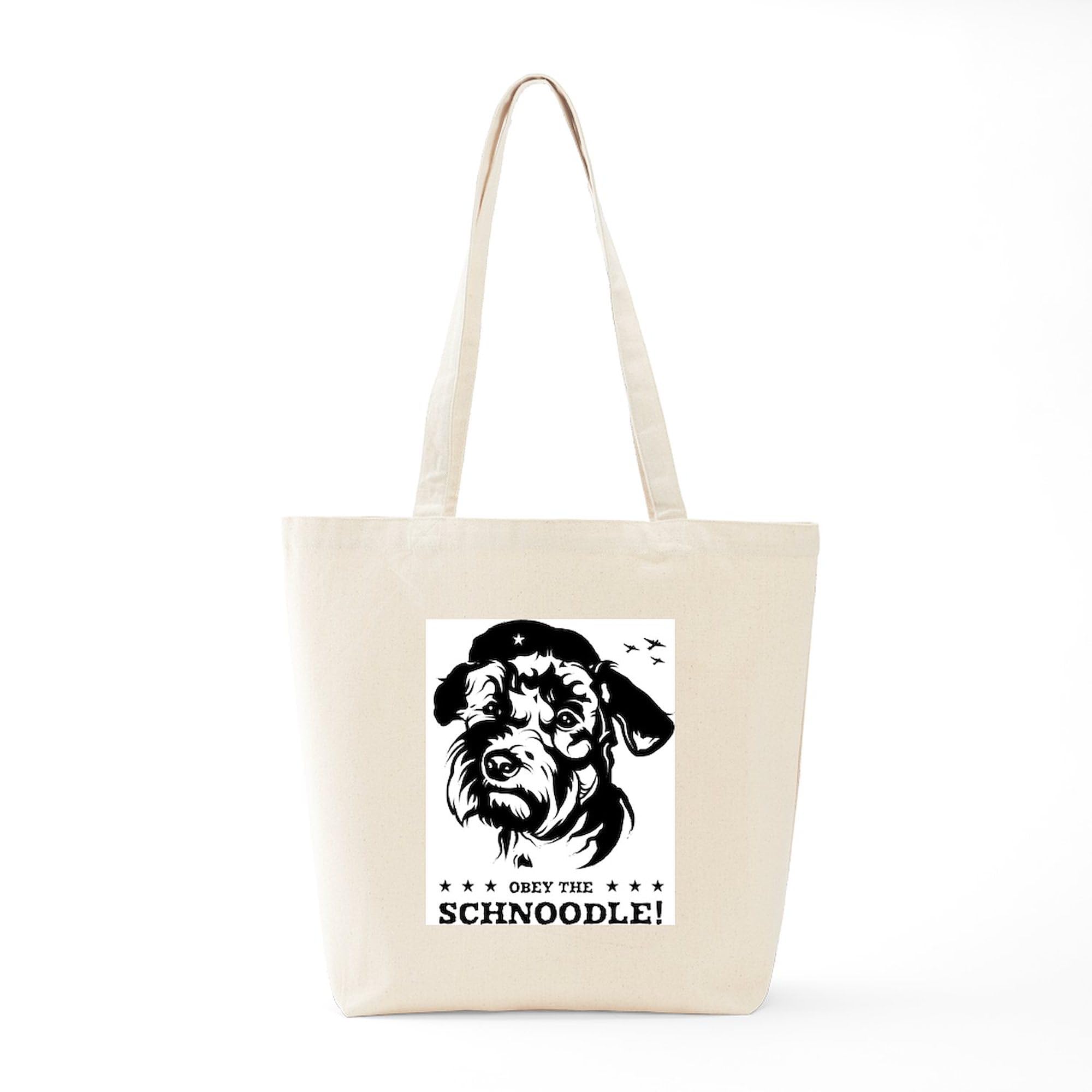 Obey The Schnoodle! Propaganda Tote Bag - Natural Canvas Reusable Shopping Bag for Groceries, Beach & Daily Use