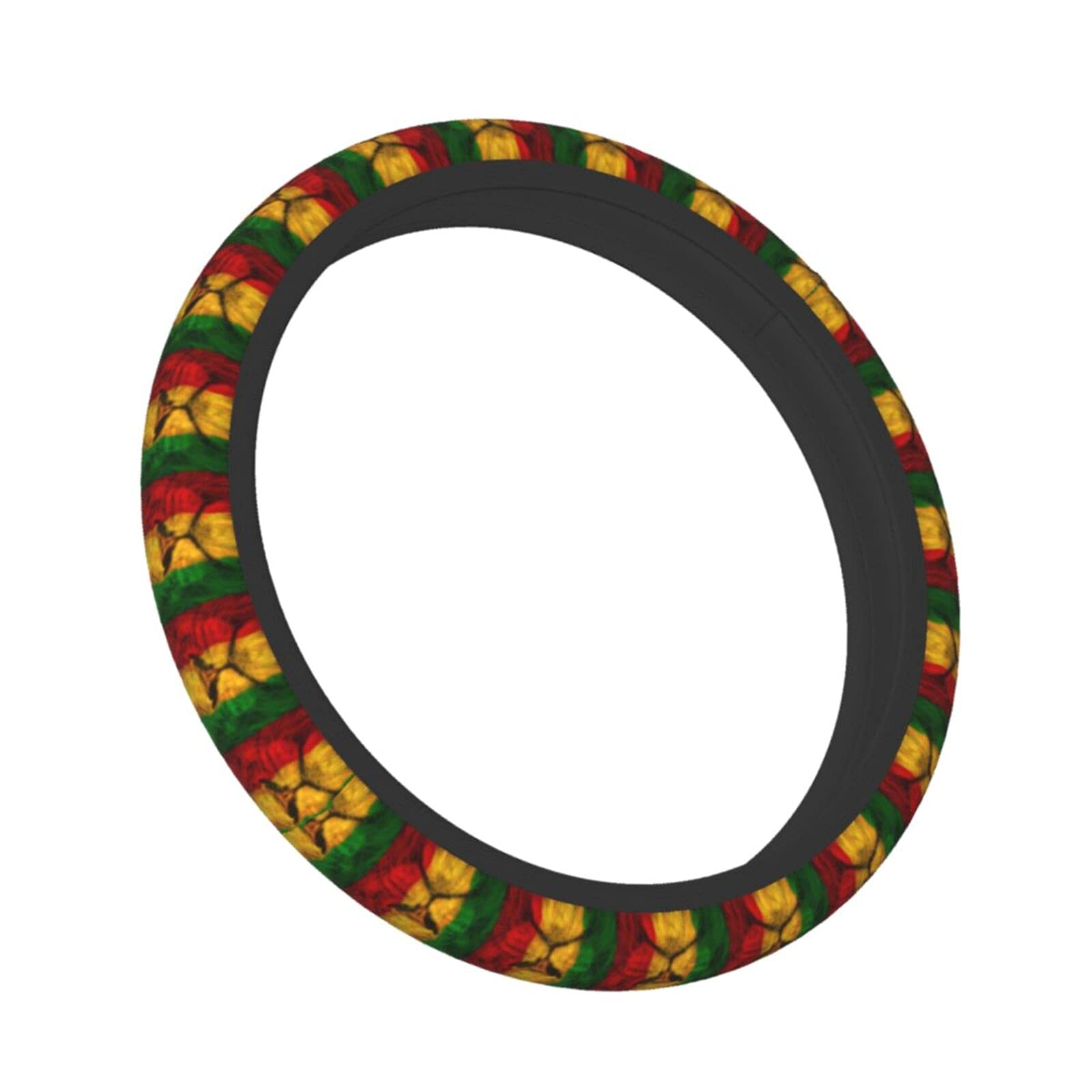Jamaican Rasta Reggae Judah Lion Steering Wheel Cover - Anti-Slip Breathable Universal Fit (15 Inch) for Pickup Trucks, SUVs & Cars | Perfect for Road Trips & Daily Commutes