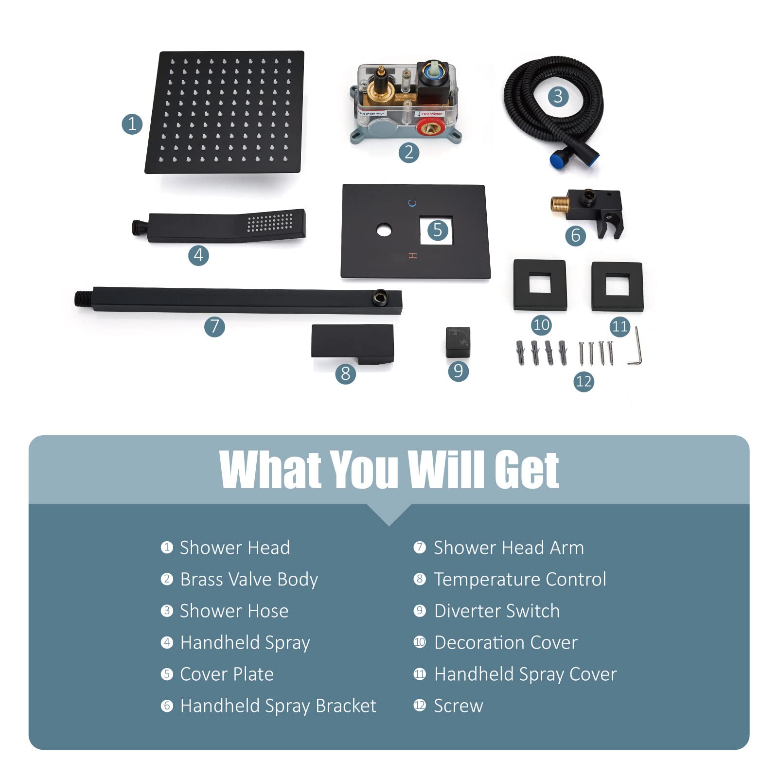 Aolemi Matte Black 12 Inch Wall Mount Shower Faucet Set - Rain Shower System with Handheld Spray, Rough-in Valve & Trim Kit - Perfect for Modern Bathroom Renovation & Spa-Like Shower Experience