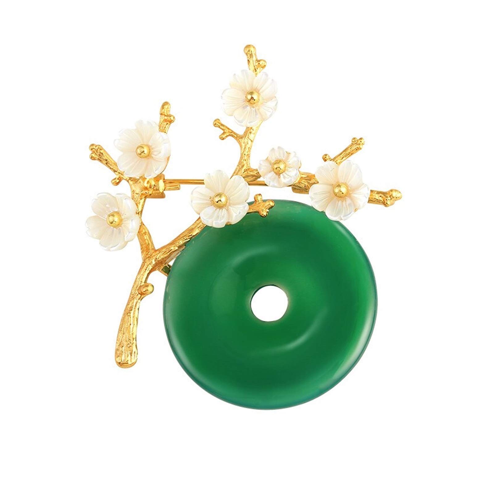 TOMYEUS Green Chalcedony Flower Brooch - Vintage Elegant Pin for Women, Corsage Coat Sweater Cardigan Decoration | Perfect for Weddings, Parties & Office Wear
