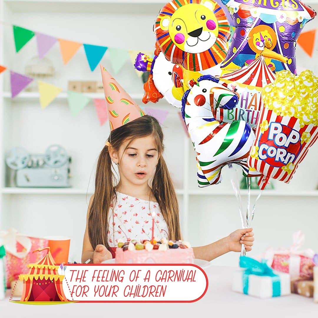 6 PCS Carnival Foil Balloons - Animal Theme Party Decorations for Circus Birthday, Festival & Bouquet Decor | Perfect for Kids Birthday Parties, Baby Showers & Carnival Themed Events