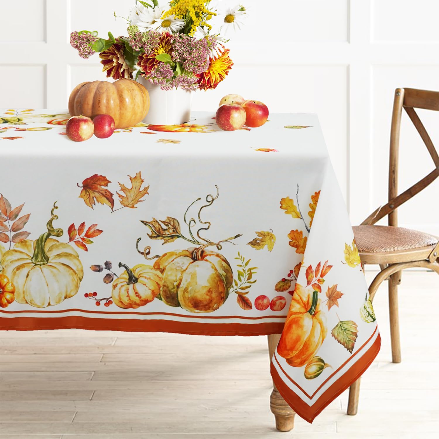 Waterproof Anti-Wrinkle Pumpkin Tablecloth - 60x102 Inch Reusable Polyester Table Cover for Thanksgiving & Fall Decor | Easy to Wash Autumn Table Linens for Dining Room, Kitchen, and Holiday Parties
