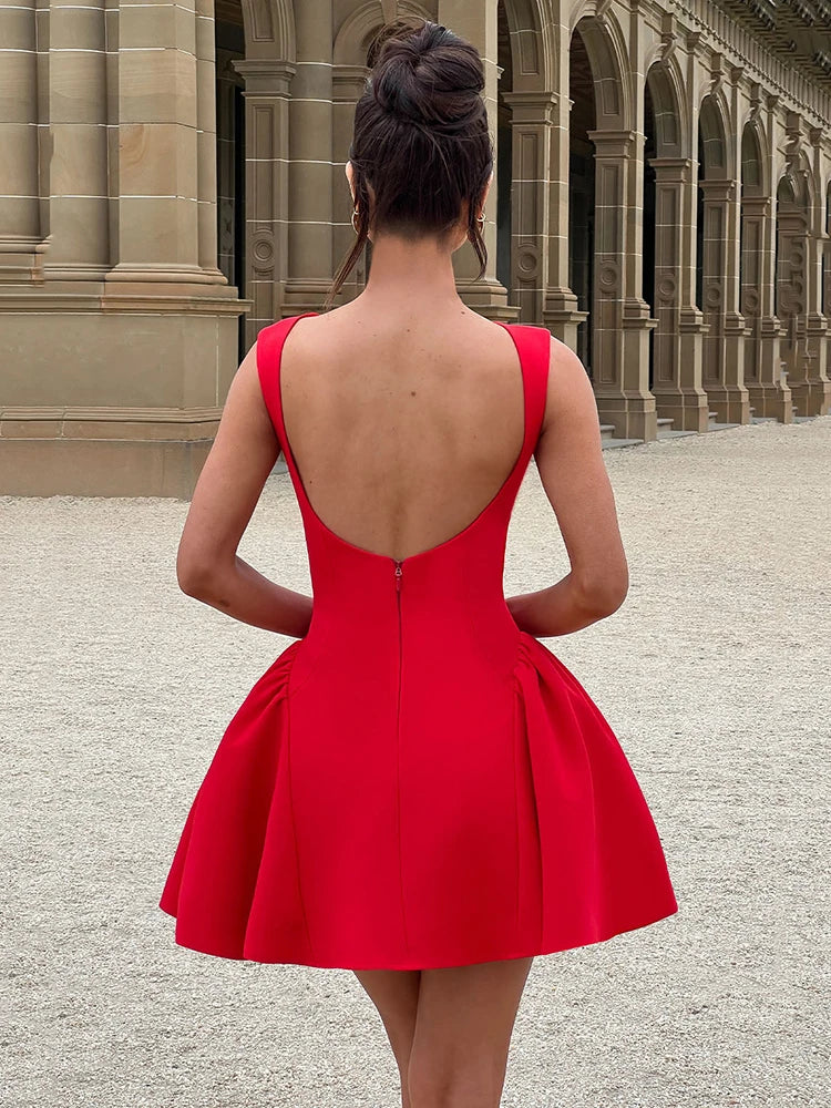 Sexy Backless High Waist A-Line Mini Dress for Women - Elegant Solid O-Neck Bodycon Club Party Dress | Perfect for Night Out, Date Night, Cocktail Party & Special Occasions