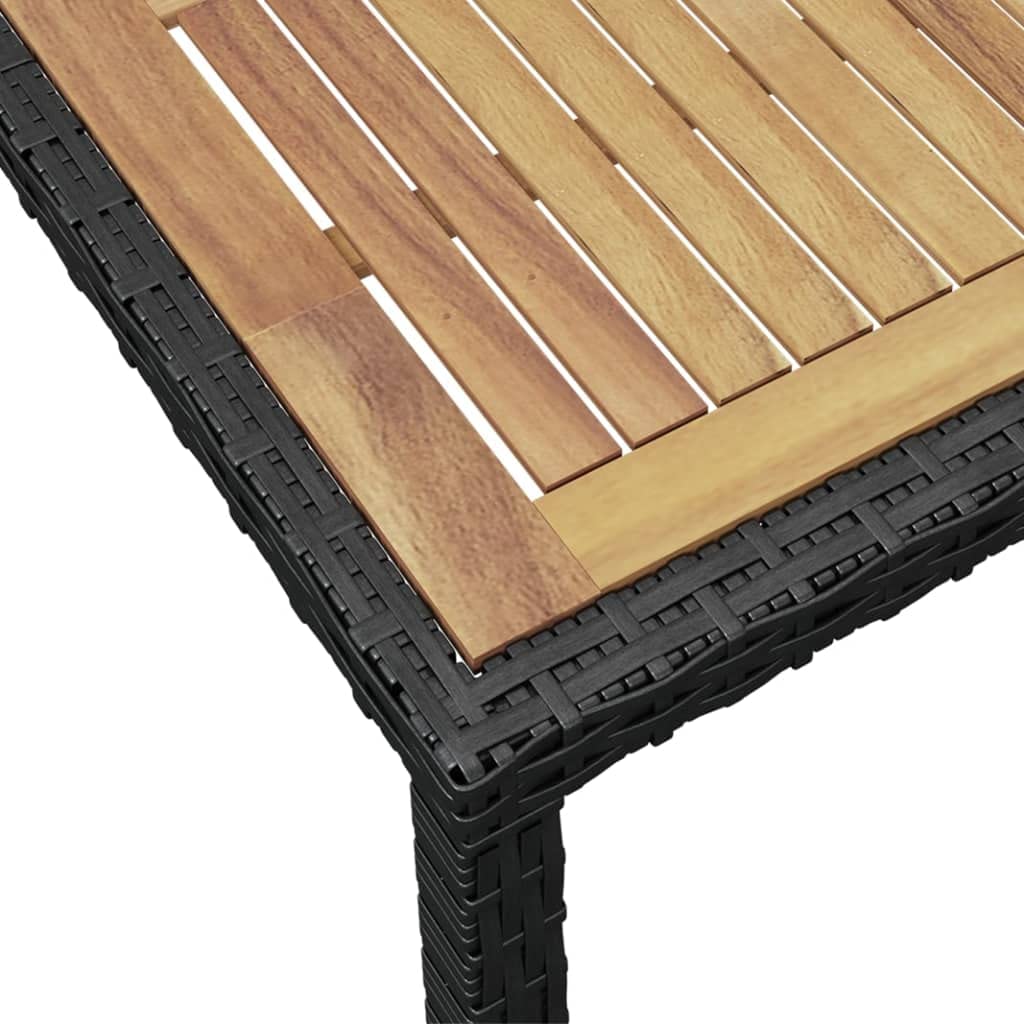 vidaXL 7-Piece Patio Dining Set with Wood Tabletop & Rattan Chairs - Black Poly Rattan Outdoor Furniture with Cushions | Perfect for Backyard, Garden, Poolside & Patio Dining