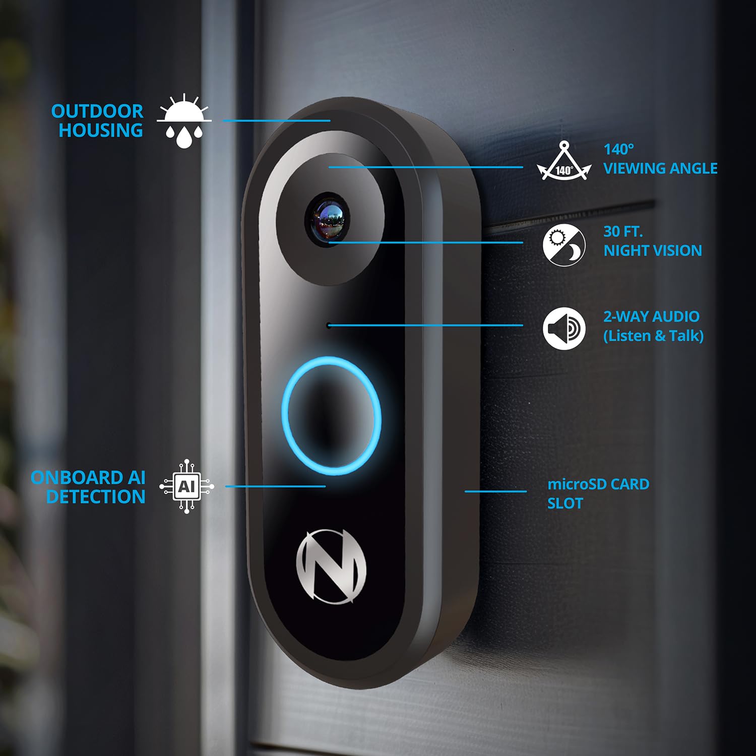 Night Owl 1080p HD Smart Video Doorbell with Motion Detection - Wireless Chime & Easy Installation - Perfect for Home Security & Package Delivery Monitoring