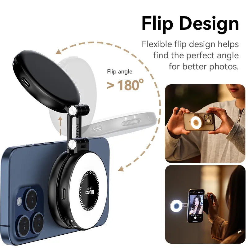 Ulanzi LM19 MagSafe LED Selfie Ring Light with Adjustable Brightness - Perfect for iPhone Photography, YouTube Videos & TikTok Content Creation