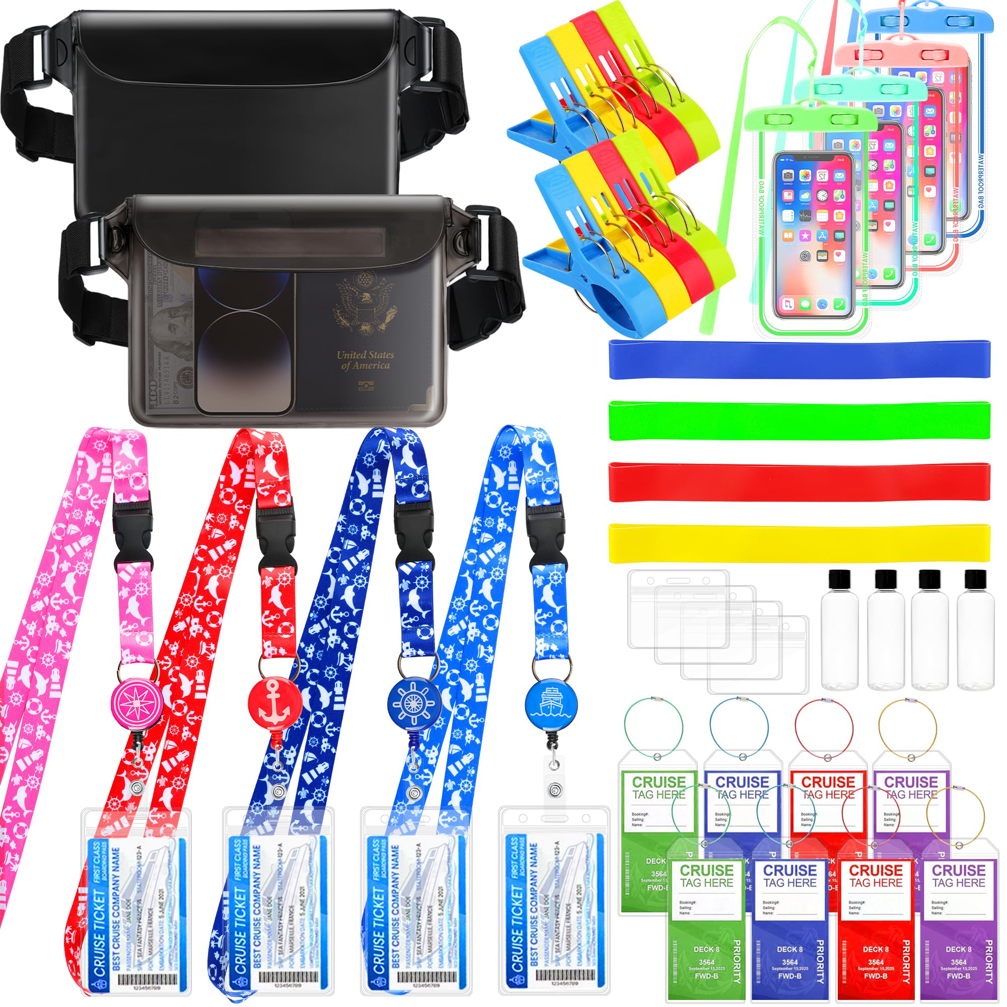 55-Piece Cruise Essentials Set - Lanyards, Waterproof Pouch & Travel Bottles for Cruise Vacations