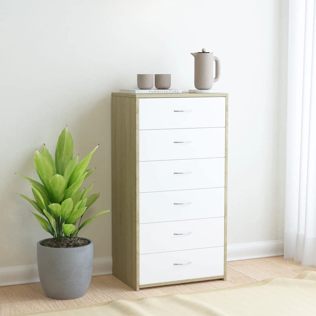 Aisifx 6-Drawer Sideboard in White & Sonoma Oak - 23.6