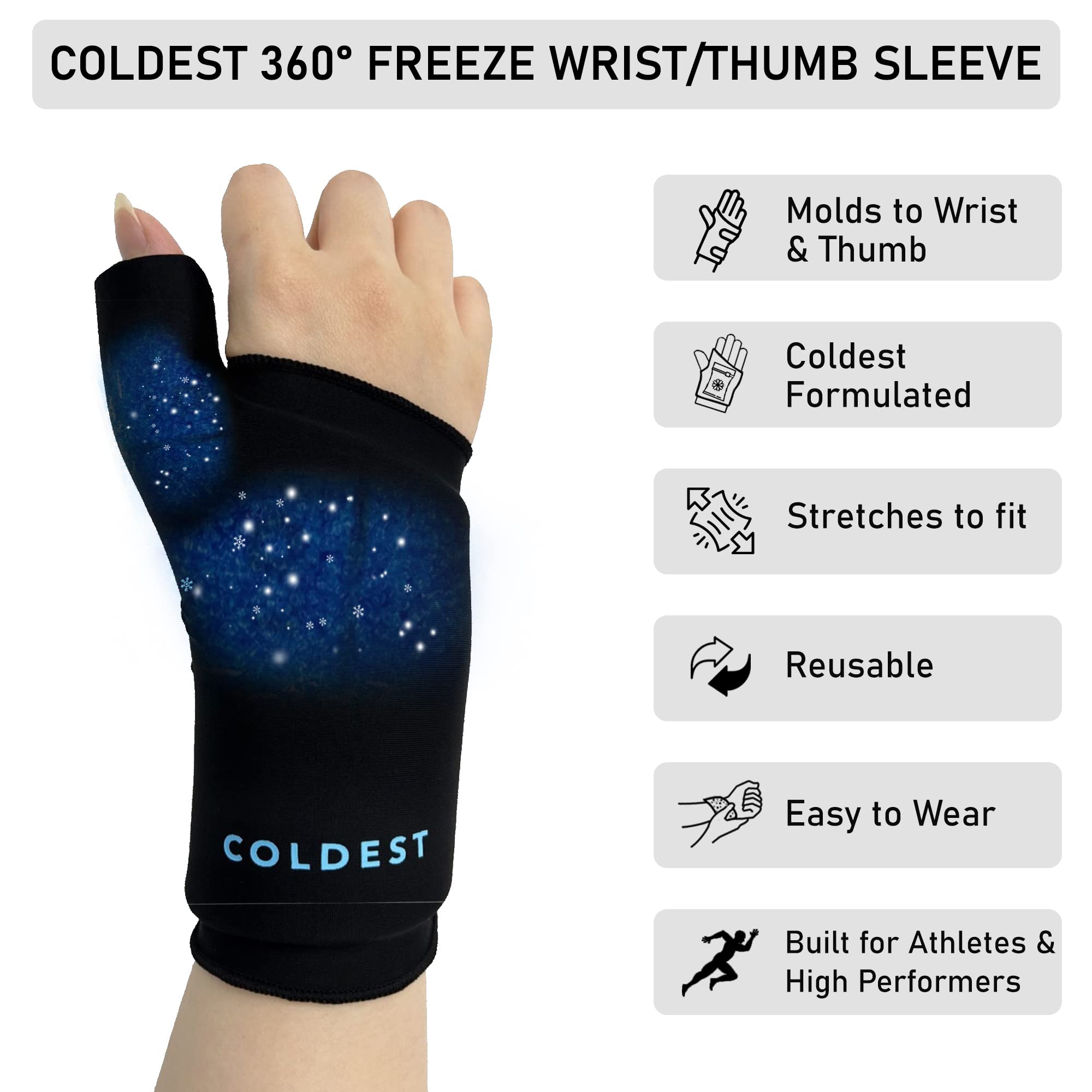 Coldest Thumb Wrist Ice Pack 360 - Adjustable Hand Support Brace & Reusable Gel Pack for Hot Cold Therapy, Pain Relief for Carpal Tunnel, Rheumatoid Arthritis, Tenosynovitis, Tendonitis (Small) - Ideal for Work, Sports, and Daily Recovery