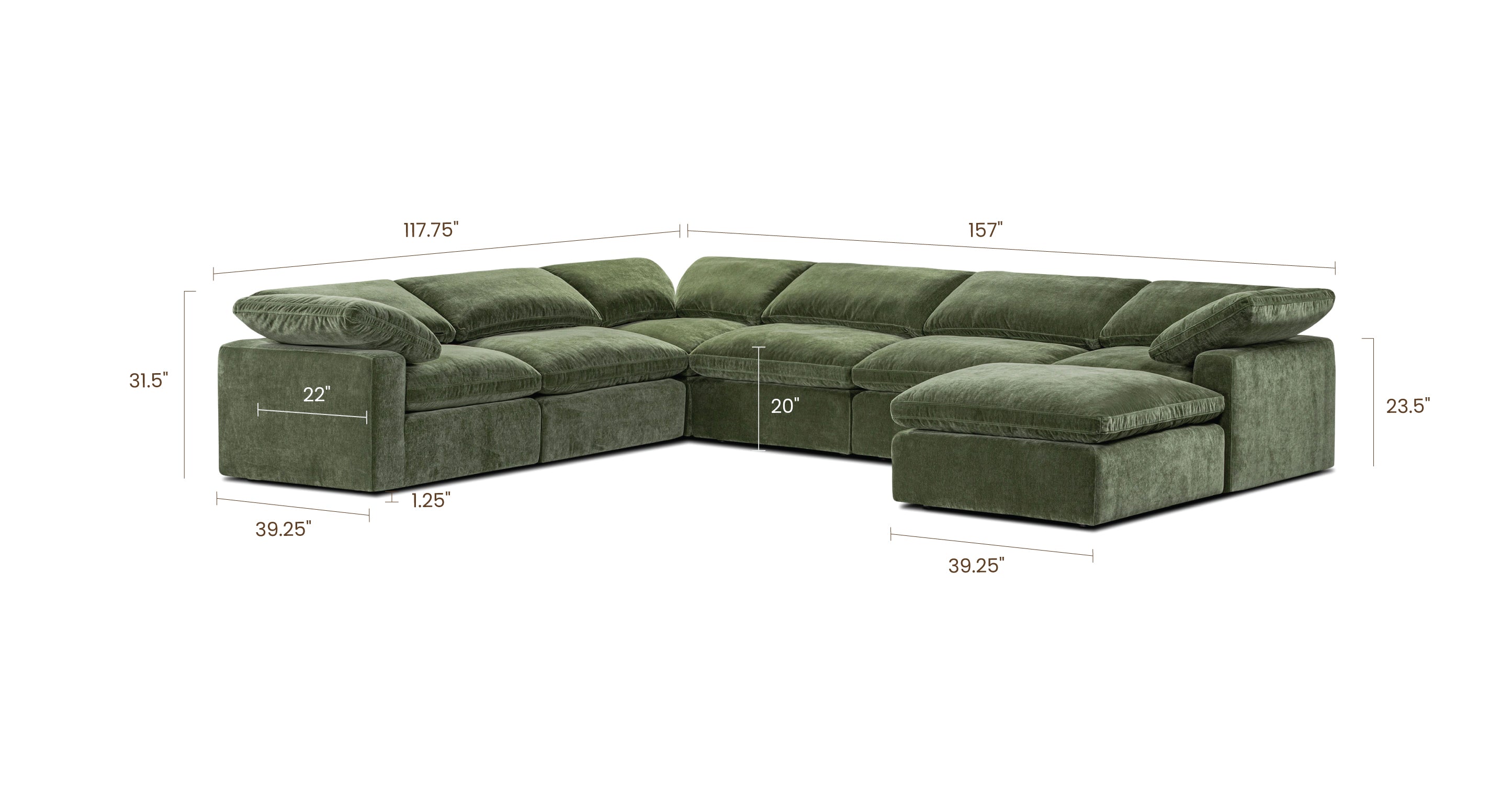 7-Seat Aspen Modular Sectional Sofa with Reversible Chaise - Modern L-Shaped Couch for Living Room, Family Room & Home Theater - Soft Fabric Upholstery & Sturdy Wood Frame