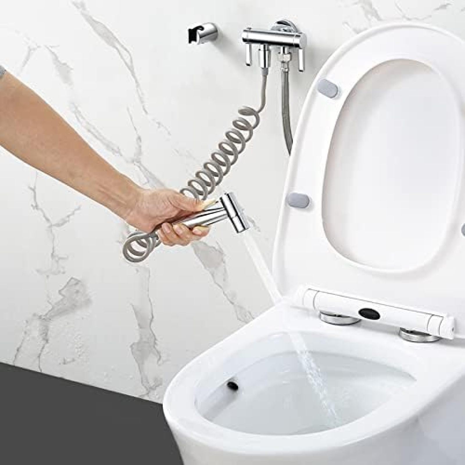 Handheld Bidet Sprayer Kit - Dual Handle Wall Mounted Cold Water Toilet Douche with Multi-Function Spray for Bathroom | Perfect for Hygienic Cleaning, Baby Care & Pet Washing