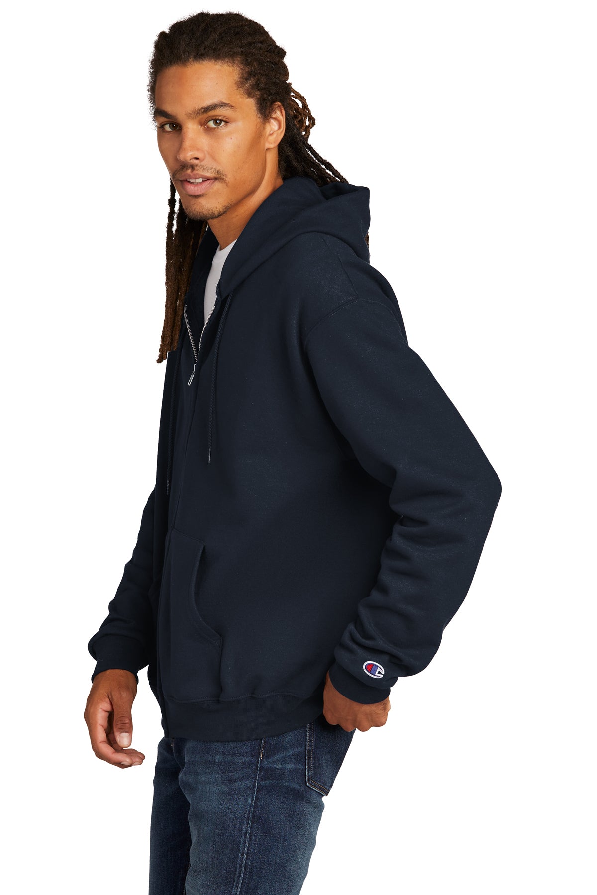 Champion Eco Fleece Full Zip Hoodie for Men & Women - Soft Navy Blue Pullover Hooded Sweatshirt - Comfortable Casual Wear for Gym, Running, Outdoor Activities