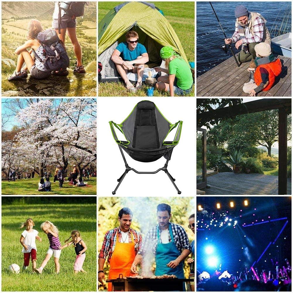 Ultralight Folding Reclining Camping Chair with Pillow - Portable Rocking Moon Chair for Outdoor, Beach, Picnic & Travel - Perfect for Camping, Fishing, Stargazing & Backyard Relaxation (Light Green)