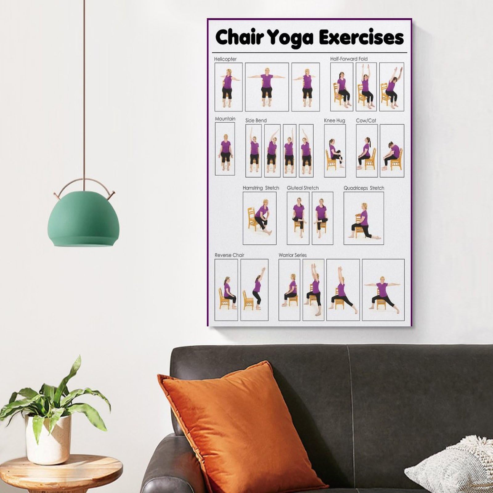 Chair Yoga Practice Poster for Seniors - 12x18 Inch Unframed Canvas Wall Art - Yoga Room Decor & Living Room Bedroom Painting - Perfect for Home, Studio & Senior Fitness Spaces