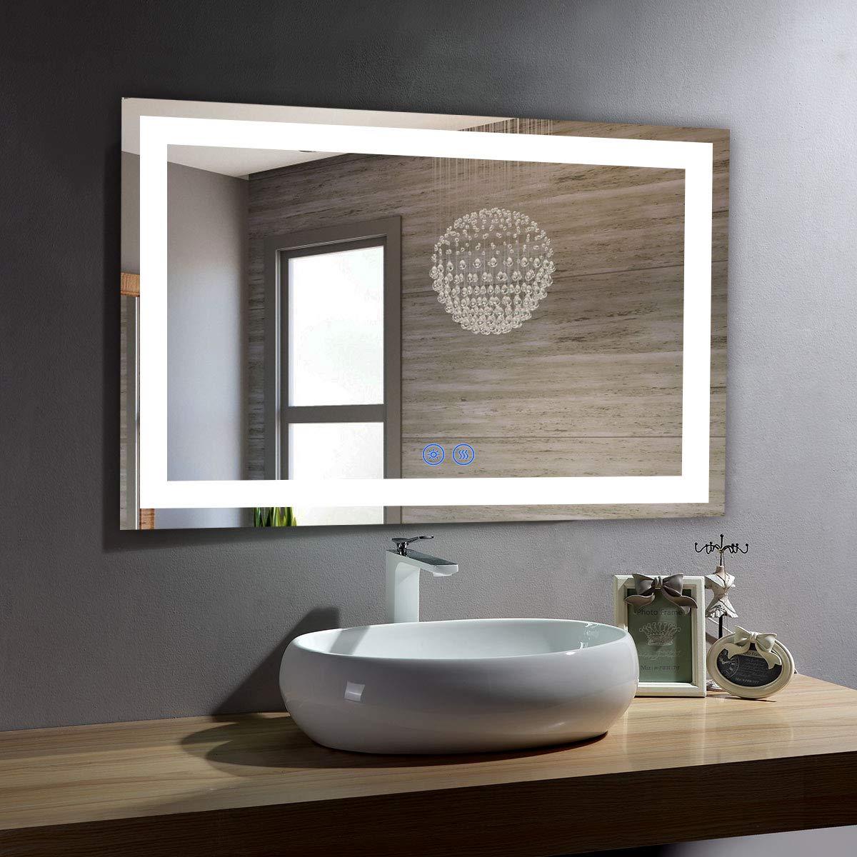 DECORAPORT 40 x 28 Inch LED Bathroom Mirror with Dimmable Backlight, Anti-Fog Technology & Touch Control - Vertical/Horizontal Wall Mounted Vanity Mirror for Makeup, Shaving & Home Decor