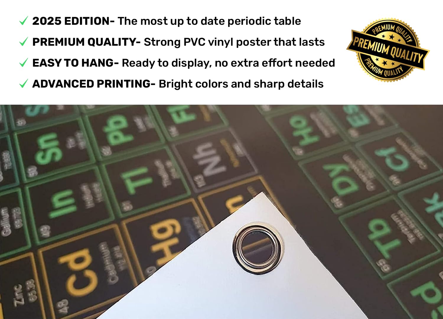 2025 Periodic Table Poster - Large 31x23 Inch PVC Vinyl Science Chart with All 118 Elements | Educational Chemistry Decor for Middle & High School Classrooms, Homeschooling & Science Labs | Perfect for STEM Learning & Classroom Wall Decor