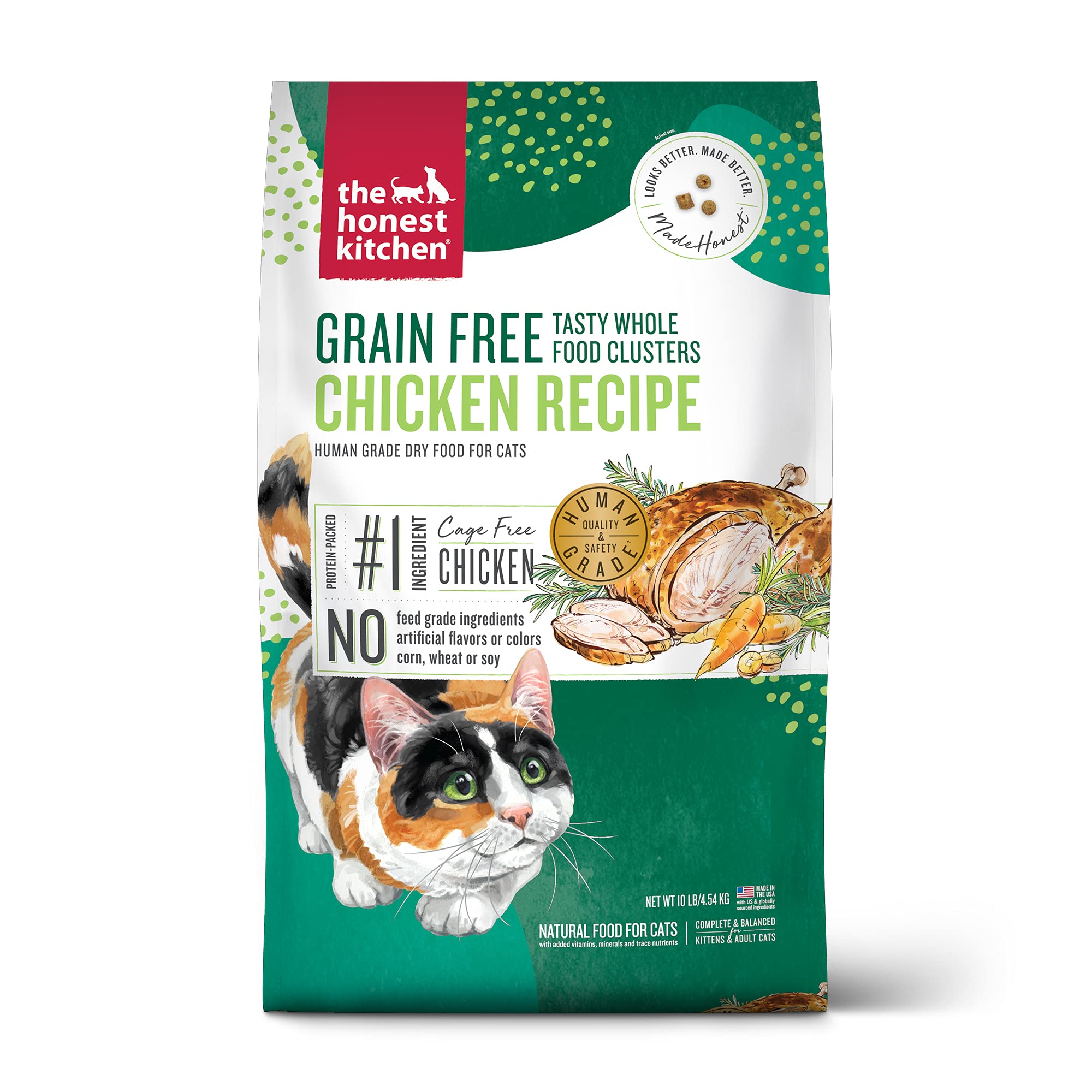 The Honest Kitchen Grain-Free Chicken Dry Cat Food - Whole Food Clusters, 10 lb Bag | Natural & Healthy Cat Kibble for Indoor & Outdoor Cats