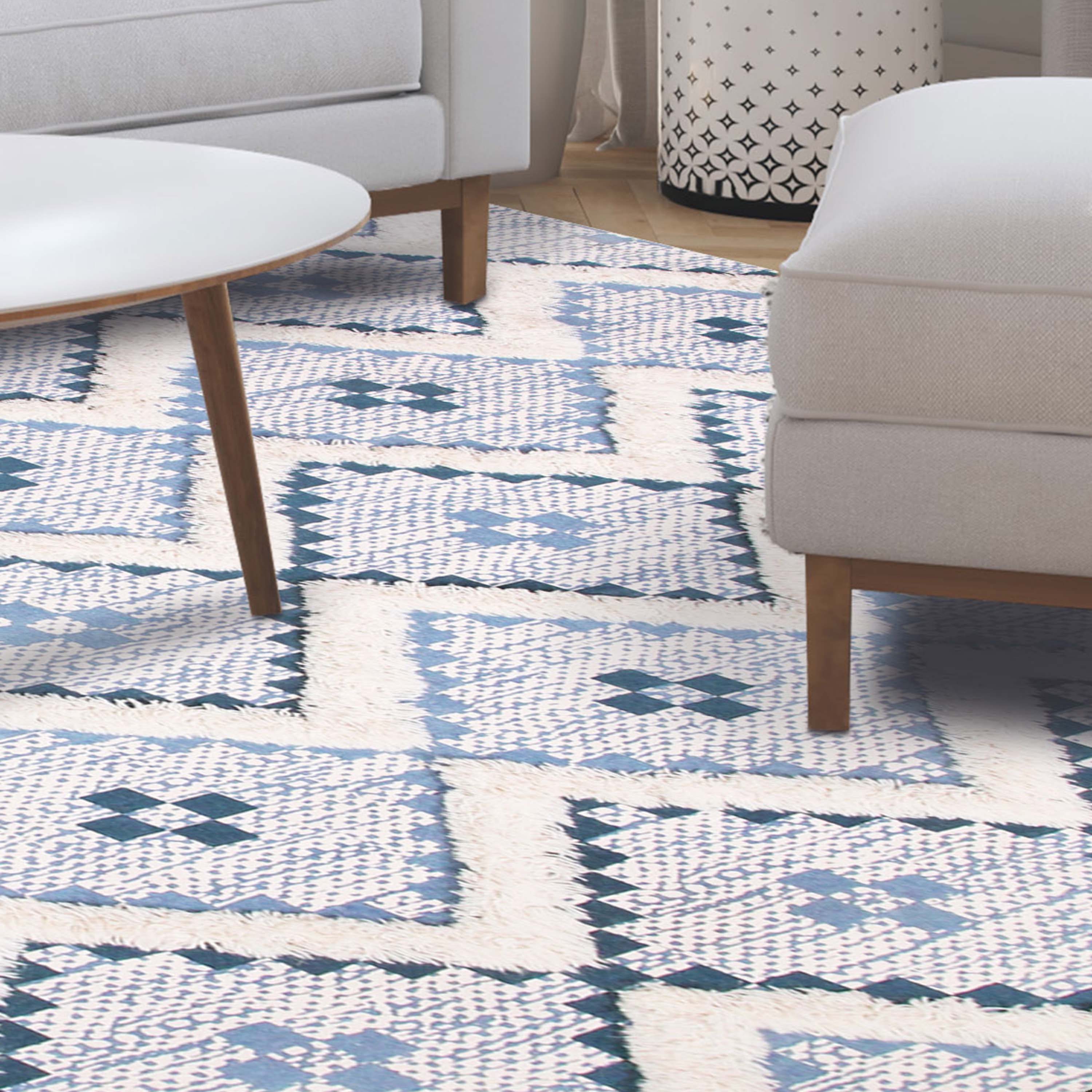 Hand Tufted Cotton Wool Geometric Farmhouse Area Rug - Soft Textured Boho Chic Rug for Living Room, Bedroom, Dining Room Decor