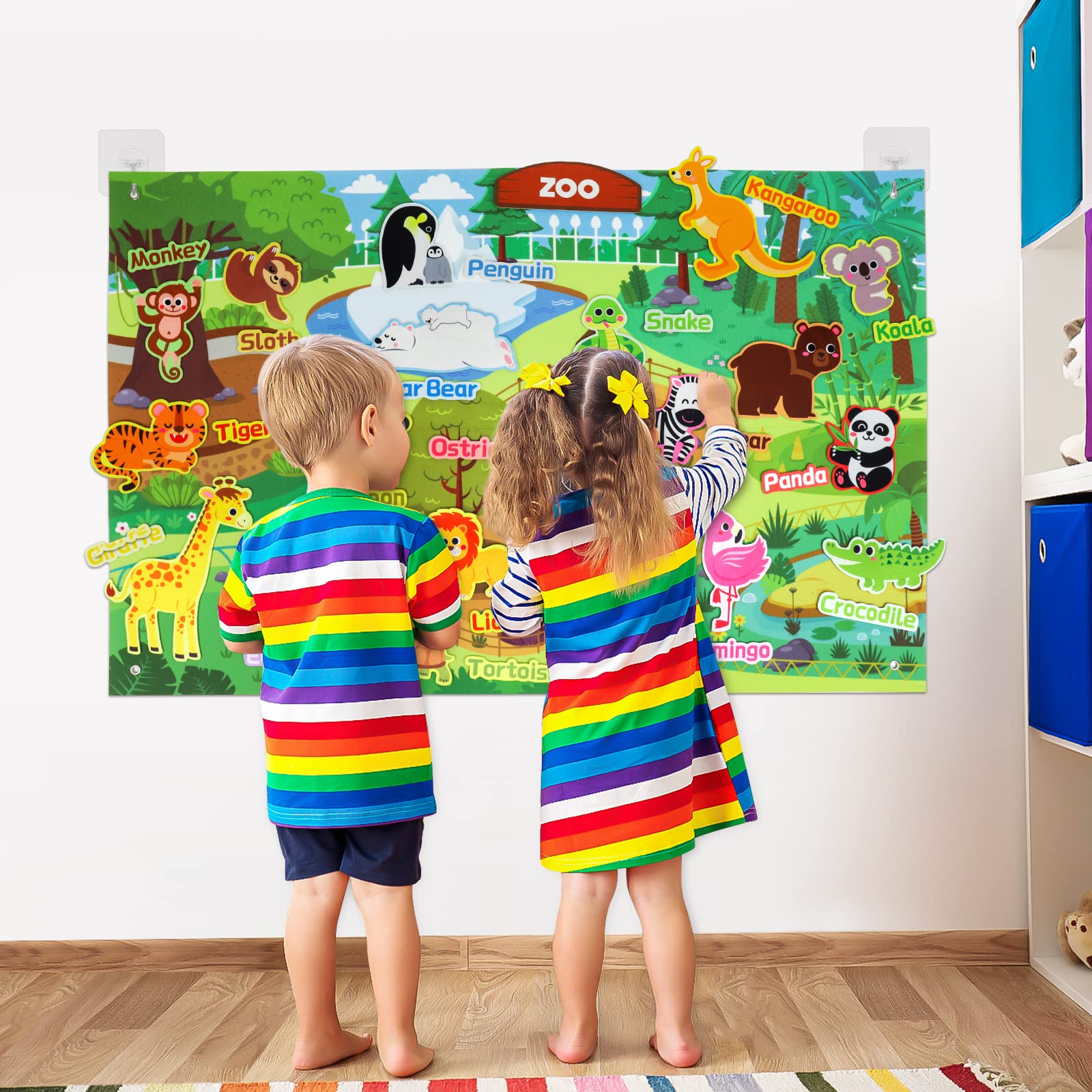 43x28 Inch Zoo Animals Felt Story Board Set - 41Pcs Jungle Animals Flannel Board for Preschool Learning | Interactive Storytelling Teaching Kit | Thick Felt Play Activity for Kids Classroom & Homeschool