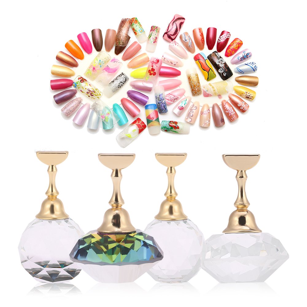 4 Types Magnetic Nail Tip Practice Stand - Alloy Nail Art Display Holder for Salon & Home Manicure - Perfect for Nail Tech Training, DIY Practice & Professional Nail Art Showcase (#2 White Spherical Crystal)