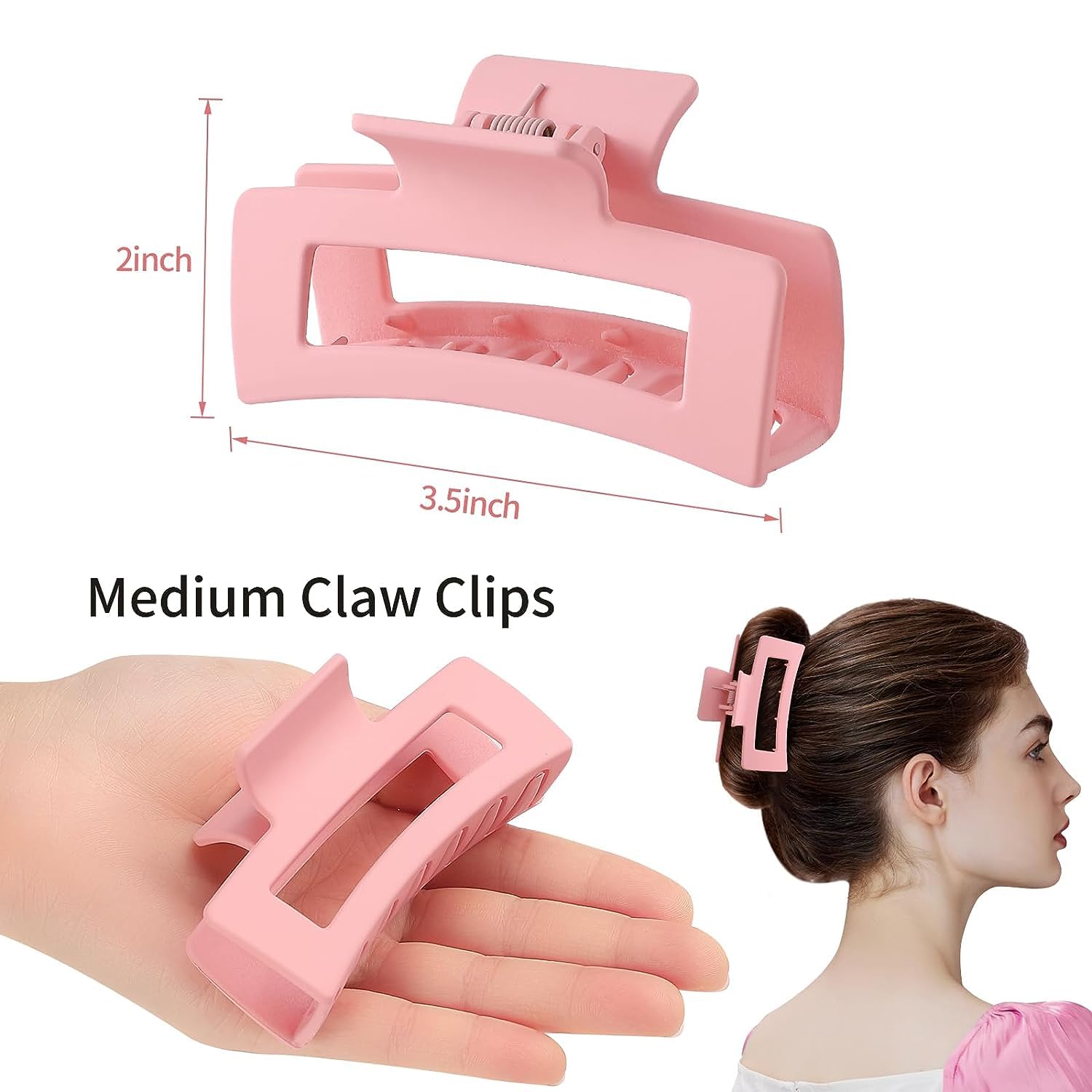 6 Pcs Large Claw Hair Clips for Women - Strong Hold Matte Non-Slip Square Hair Clips for Thick Long Curly Hair - Durable Hair Accessories for Workout, Yoga, Office and Daily Styling