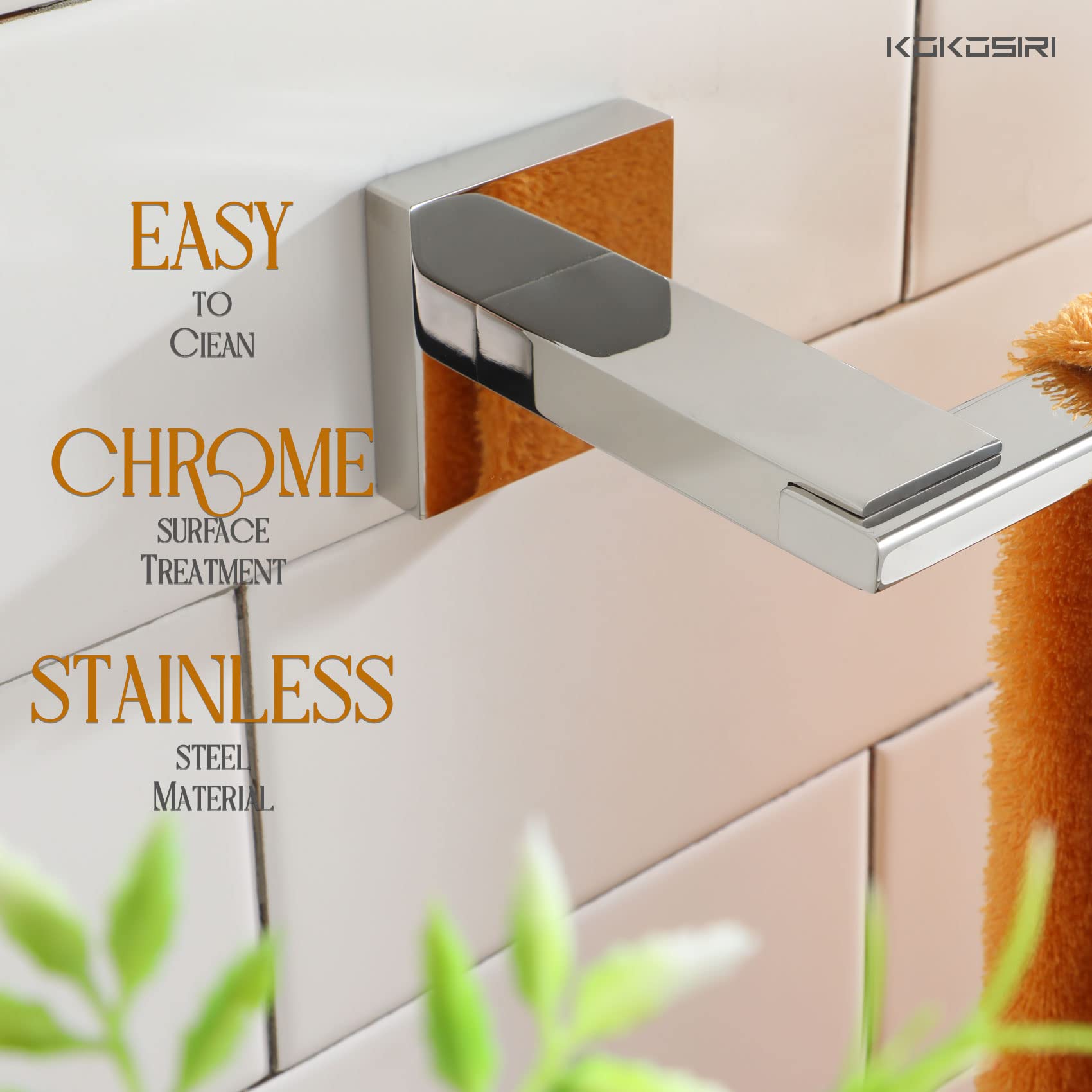 KOKOSIRI 24 Inch Polished Stainless Steel Wall Mounted Towel Bar - Chrome Bathroom Hardware for Kitchen & Toilet, Durable Necklace Holder (Model B4006CH-L24) | Perfect for Modern Bathrooms, Spa Settings & Luxury Home Decor