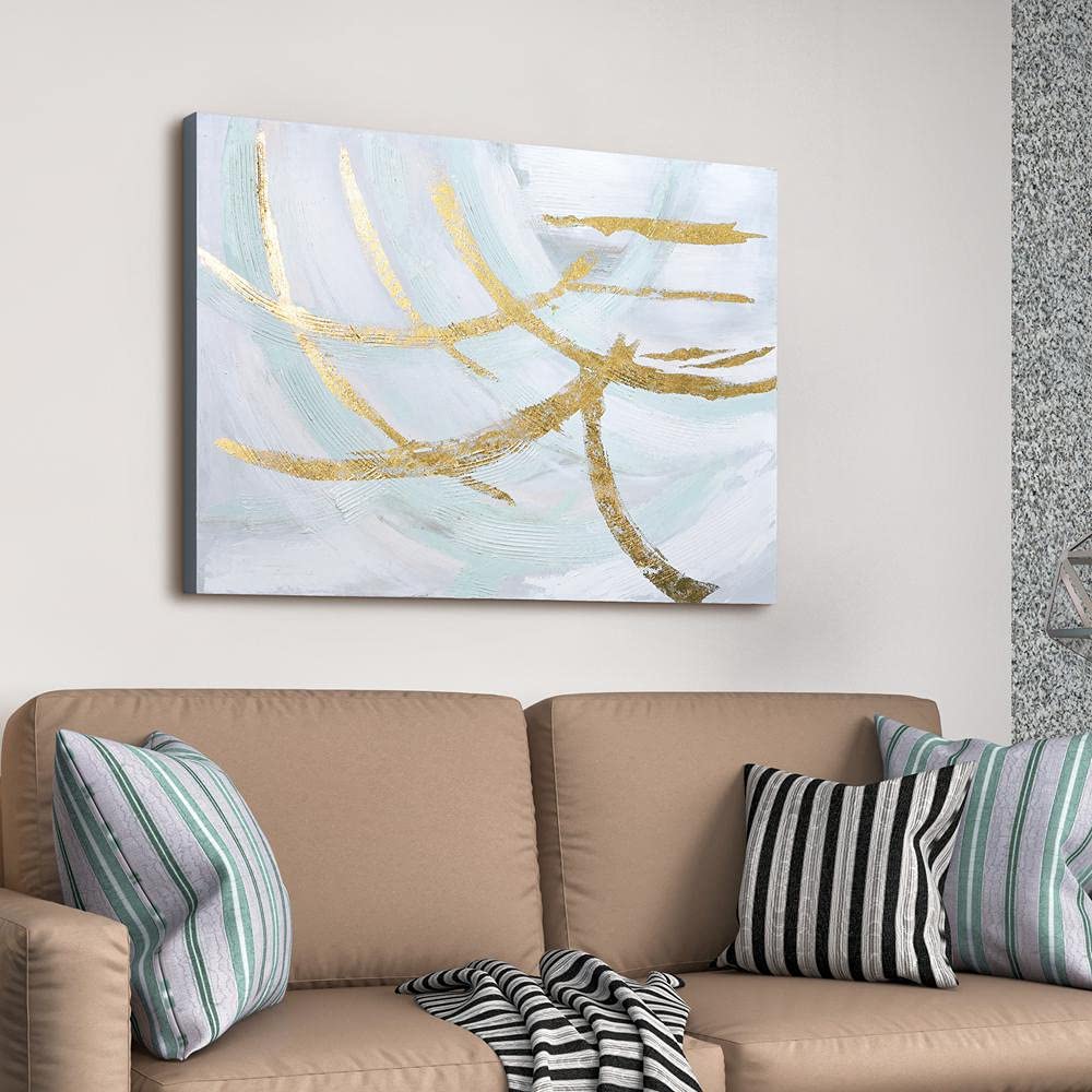 Martin Edwards Hand Painted Abstract Canvas Wall Art - Golden Streaks Textured Painting 40x30 Inches Unframed - Perfect for Living Room, Bedroom & Office Decor