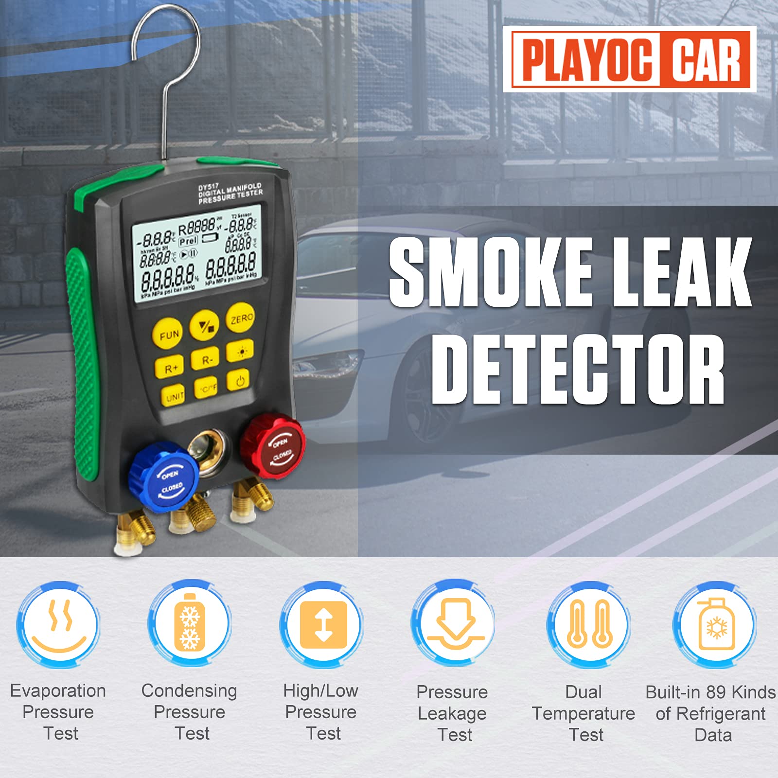 PLAYOCCAR Digital HVAC Manifold Gauge Set - Refrigeration Vacuum Pressure Temperature Diagnostic Tester Kit for AC & Refrigerator Maintenance | Professional HVAC Tools for Air Conditioner Repair & Refrigerant Charging