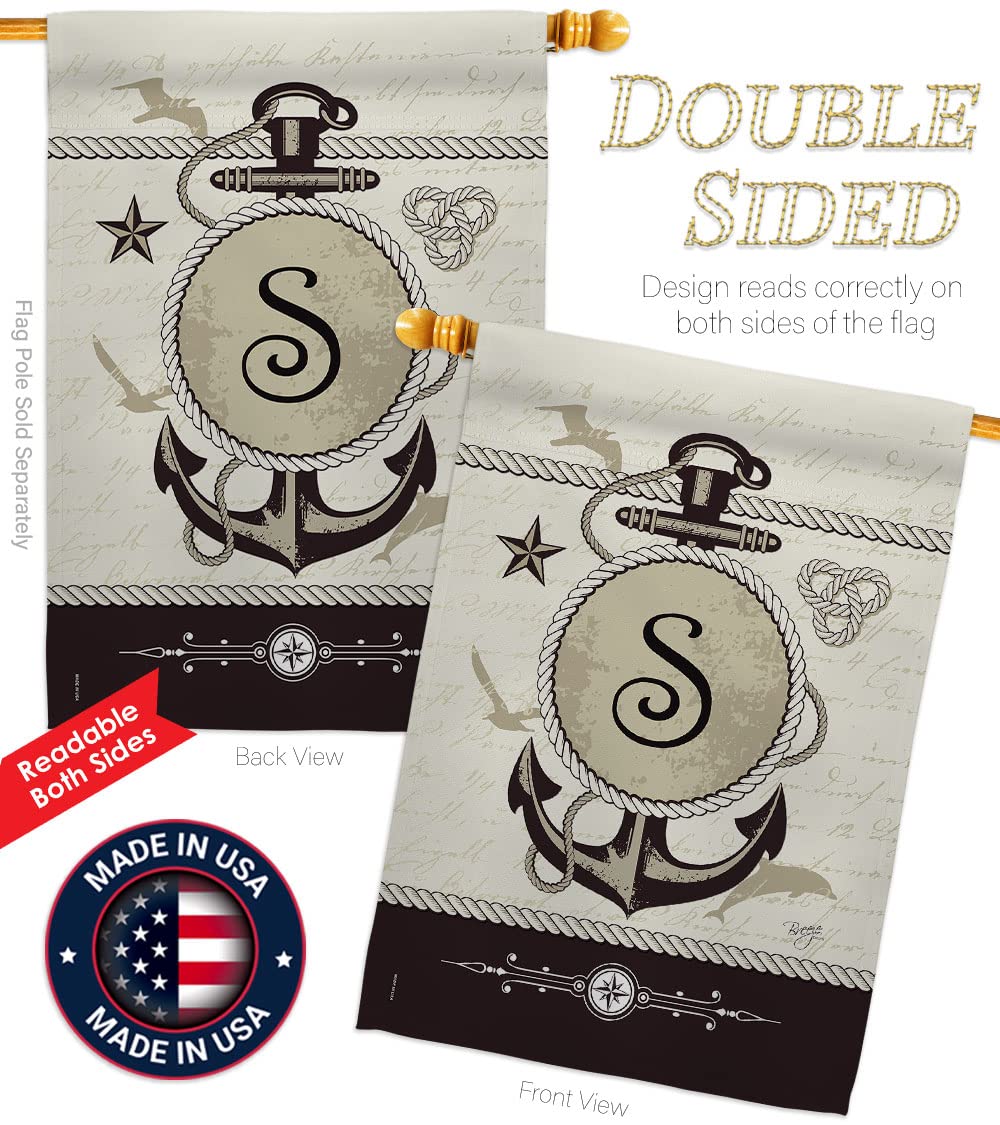 Breeze Decor Coastal Nautical House Flag Set 28x40 with Pole - Perfect for Beach Homes & Outdoor Decor